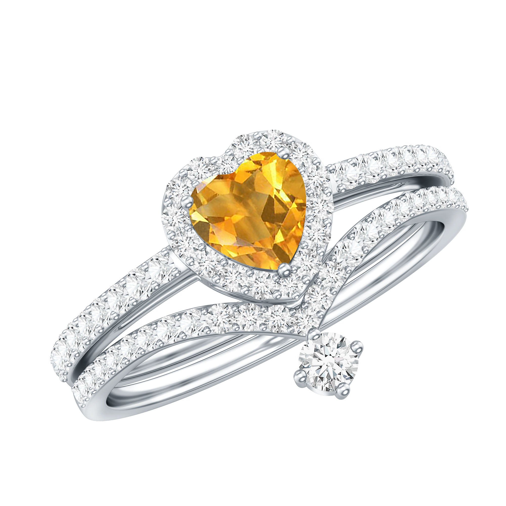 Certified Real Citrine Heart Shape Engagement Ring with Diamond Enhancer AAA - Rosec Jewels