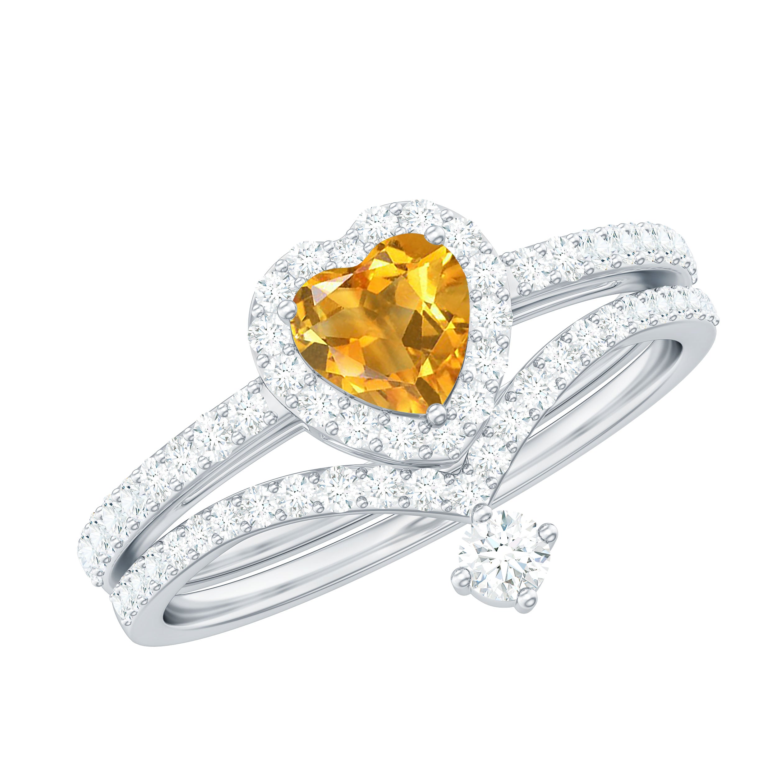 Heart Shape Natural Citrine Ring Set with Moissanite