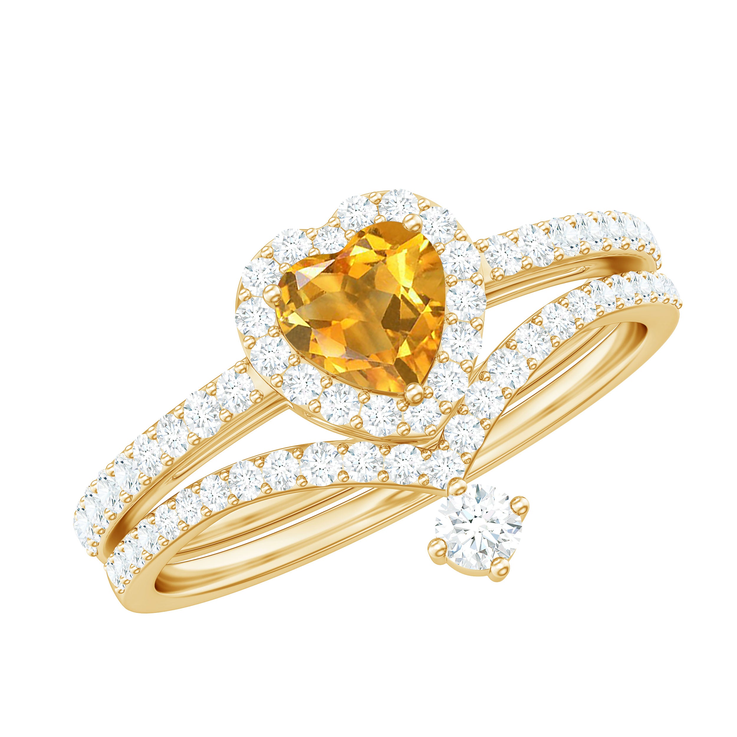 Certified Real Citrine Heart Shape Engagement Ring with Diamond Enhancer AAA - Rosec Jewels