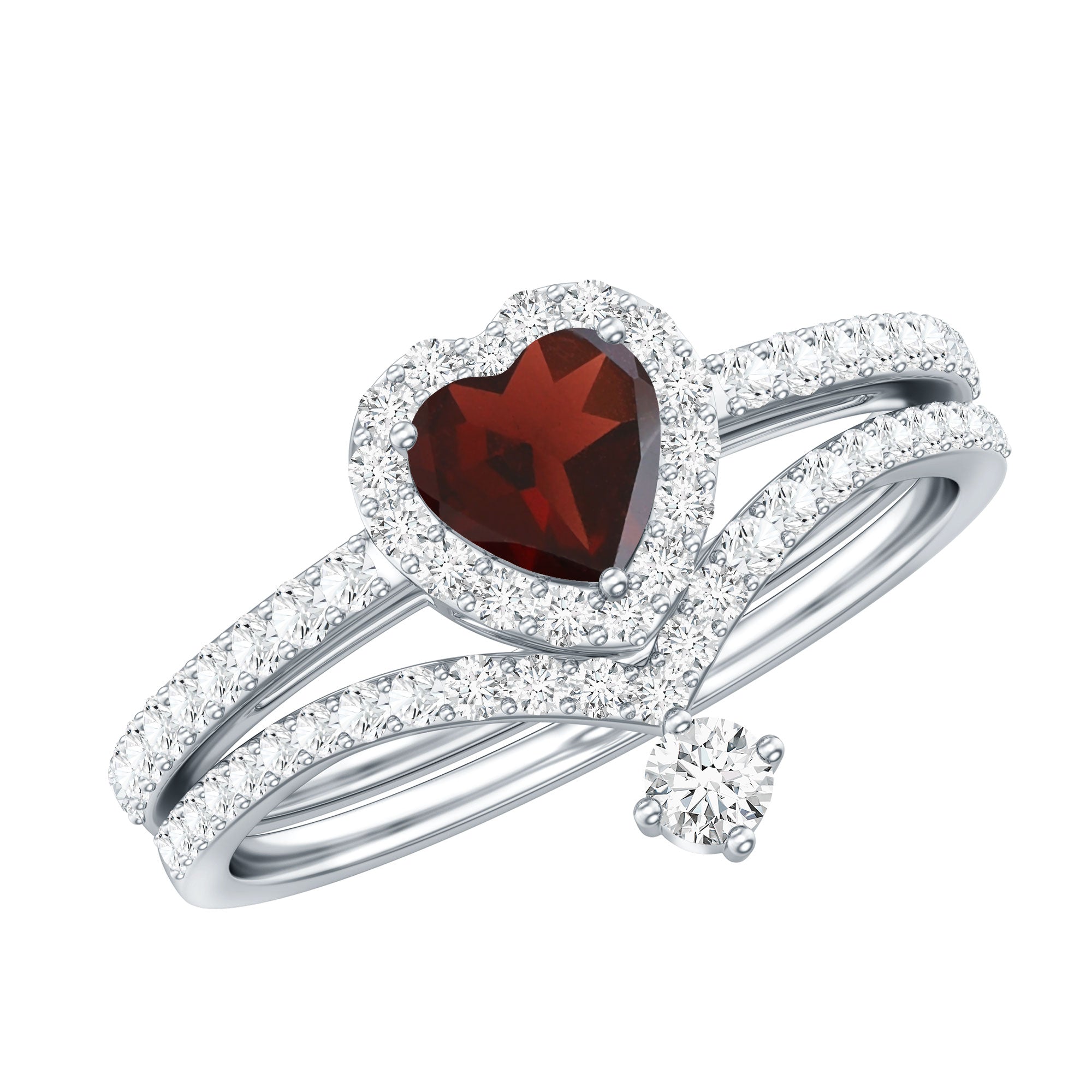 Natural Garnet Diamond Heart Engagement Ring Wedding Band Set AAA - Rosec Jewels