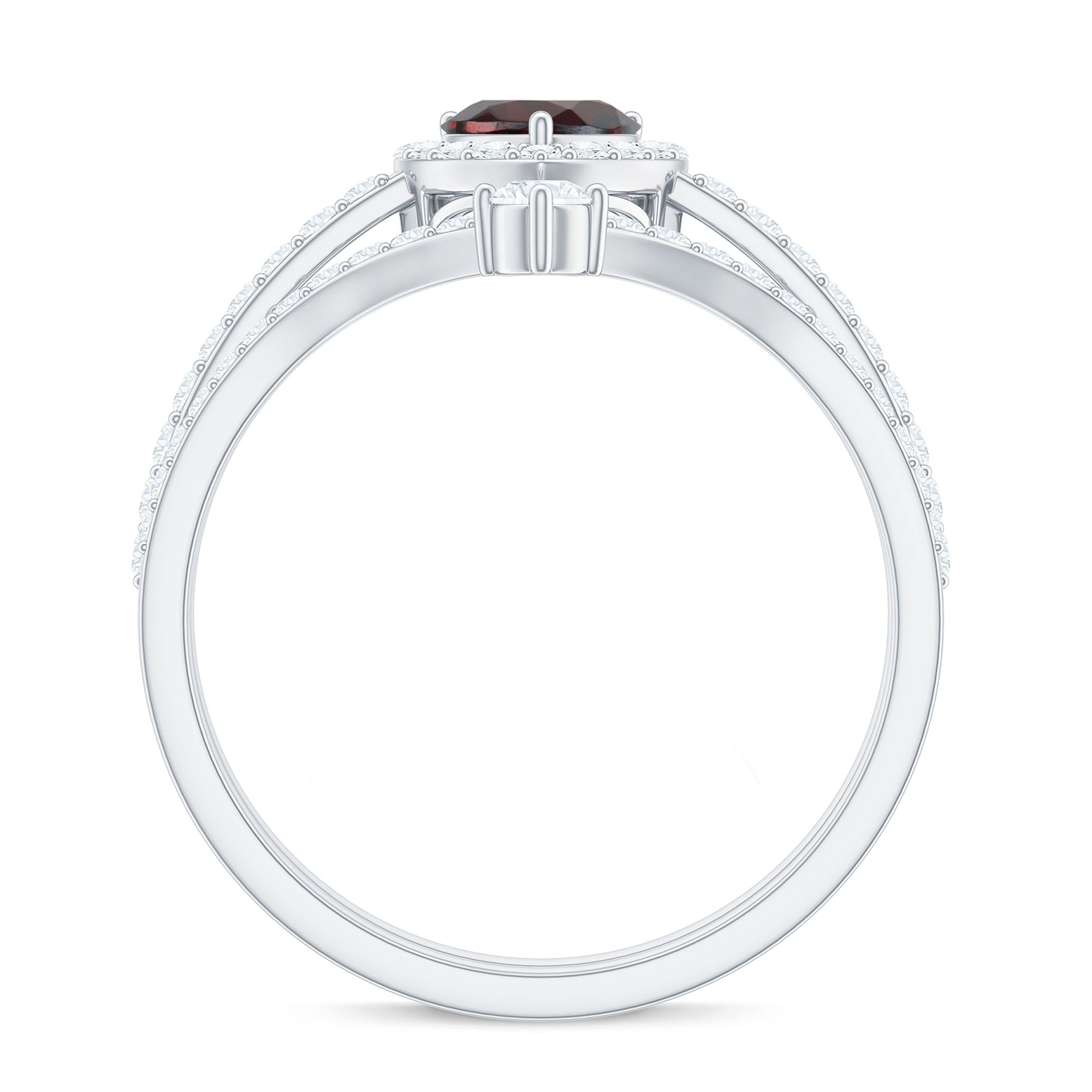 Rosec Jewels-Natural Garnet Diamond Heart Engagement Ring Wedding Band Set