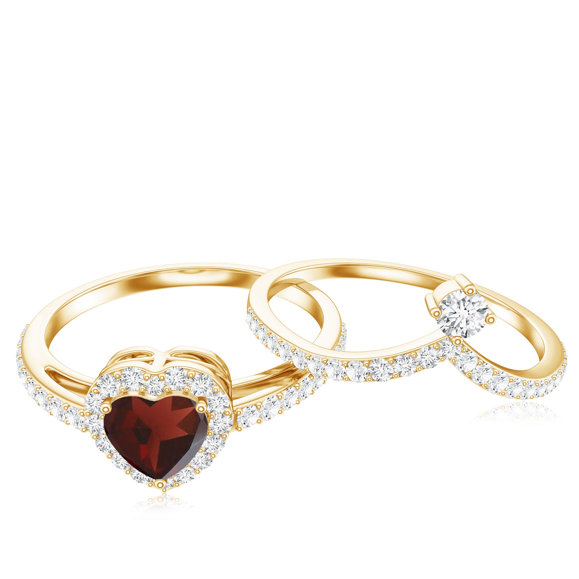 Natural Garnet Diamond Heart Engagement Ring Wedding Band Set AAA - Rosec Jewels