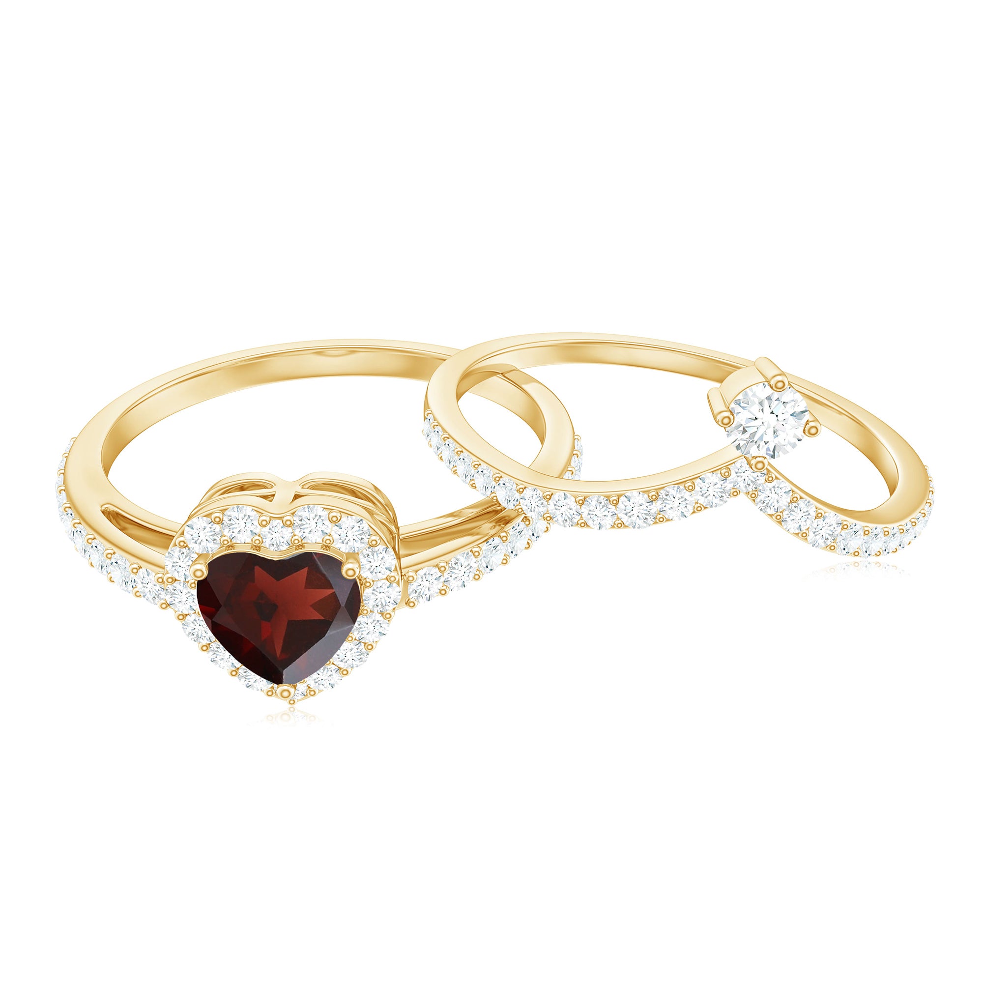 Rosec Jewels-Natural Garnet Diamond Heart Engagement Ring Wedding Band Set