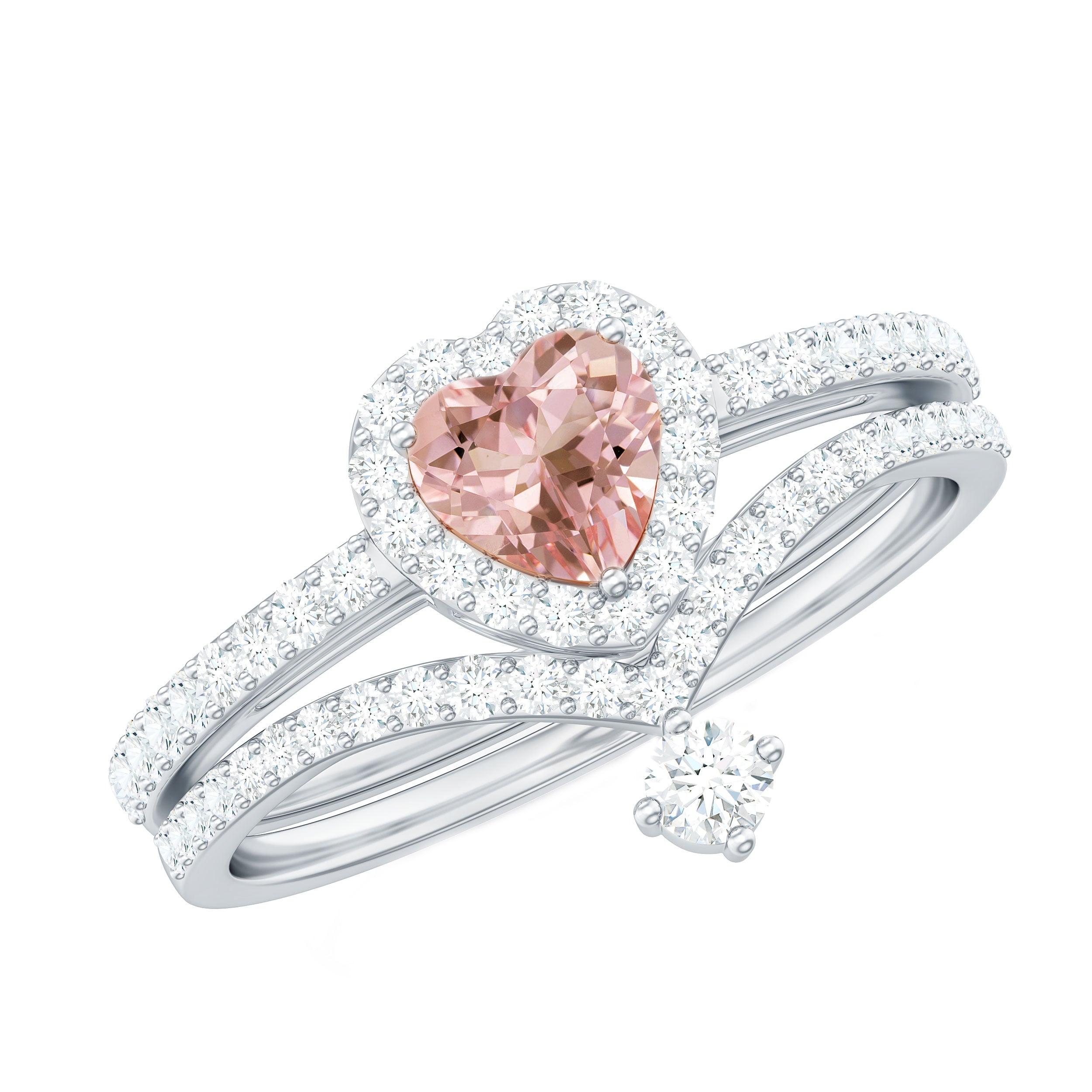 Genuine Morganite Ring Set with Diamond