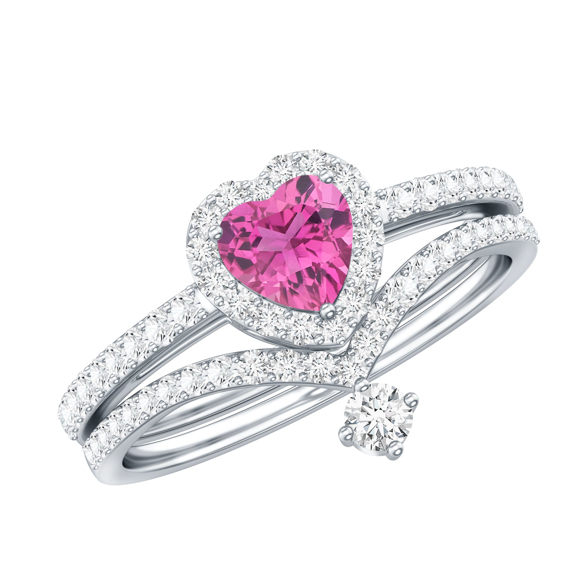 Genuine Pink Tourmaline Ring Set with Moissanite AAA - Rosec Jewels