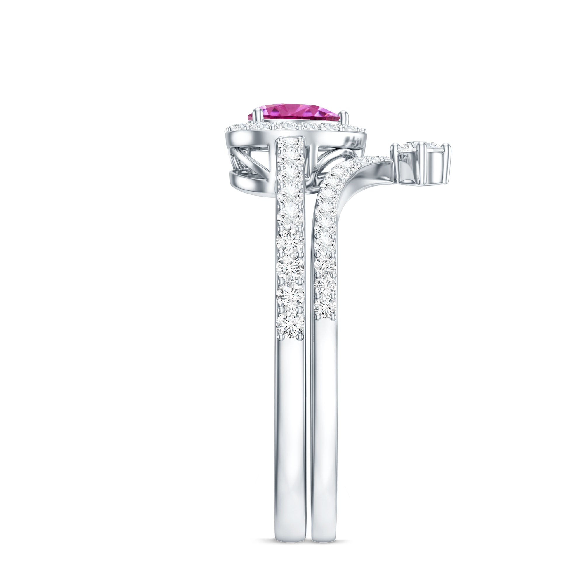 Genuine Pink Tourmaline Ring Set with Moissanite AAA - Rosec Jewels