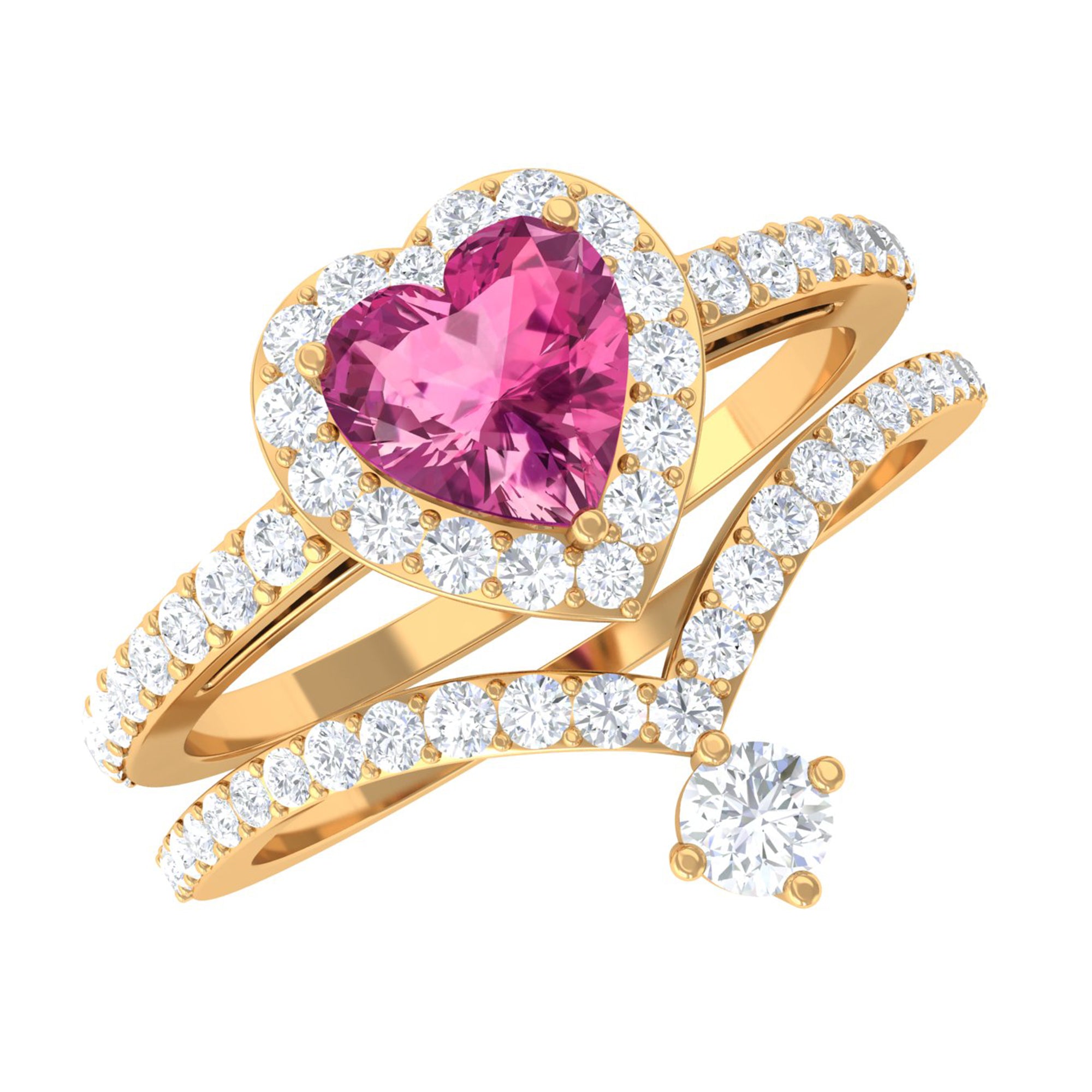 Genuine Pink Tourmaline Ring Set with Moissanite AAA - Rosec Jewels