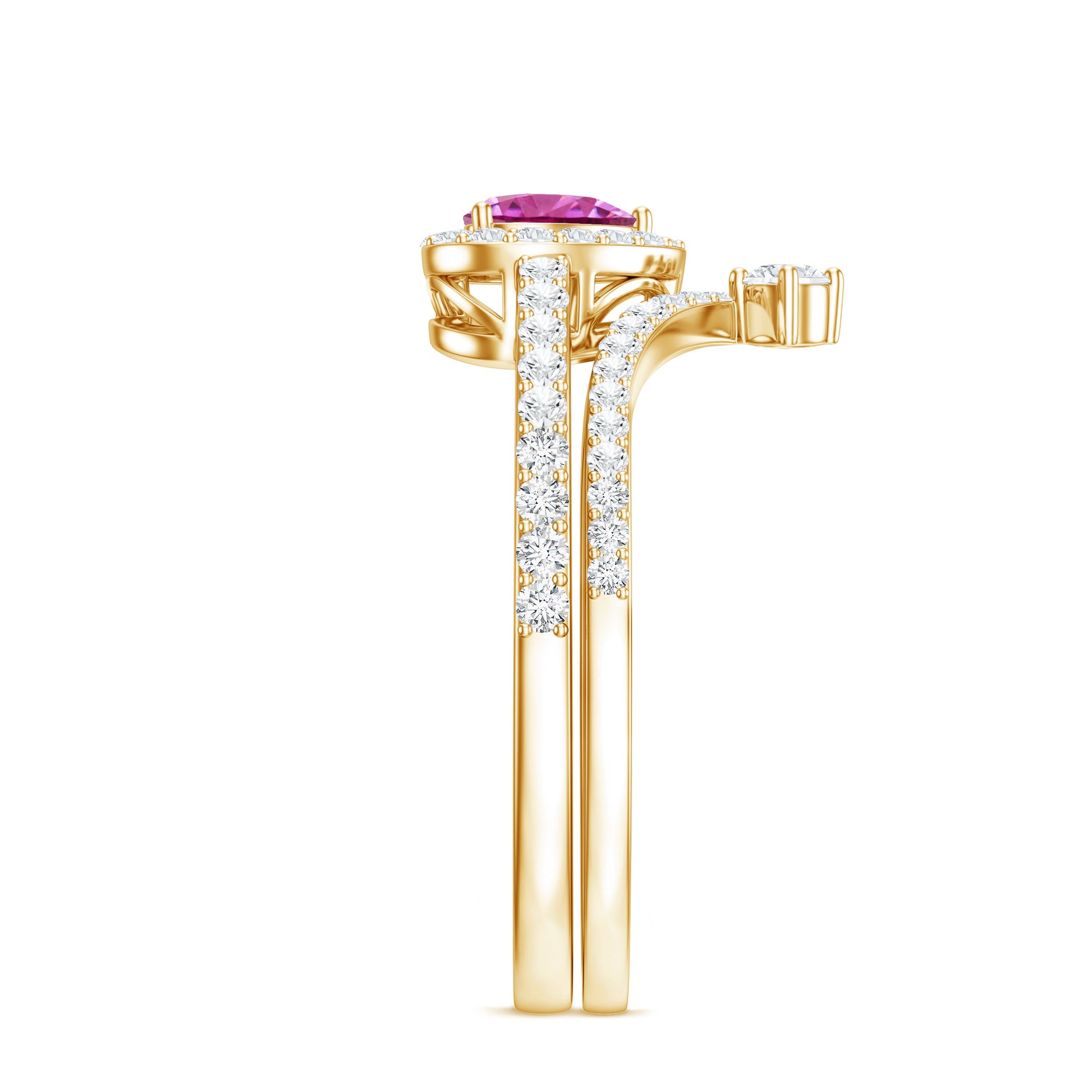 Genuine Pink Tourmaline Ring Set with Moissanite AAA - Rosec Jewels