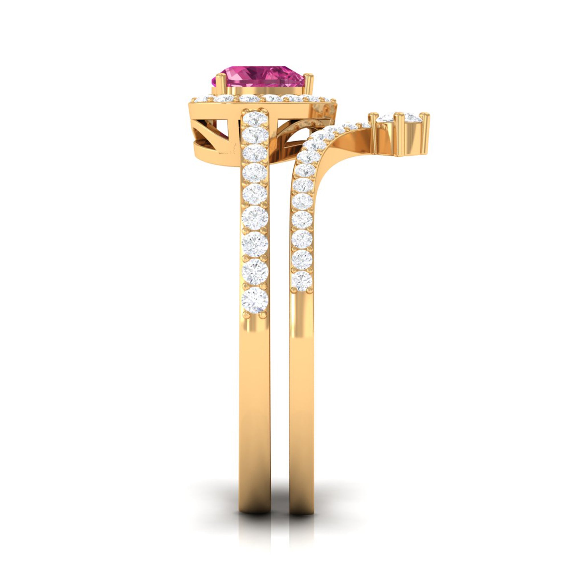 Genuine Pink Tourmaline Ring Set with Moissanite AAA - Rosec Jewels