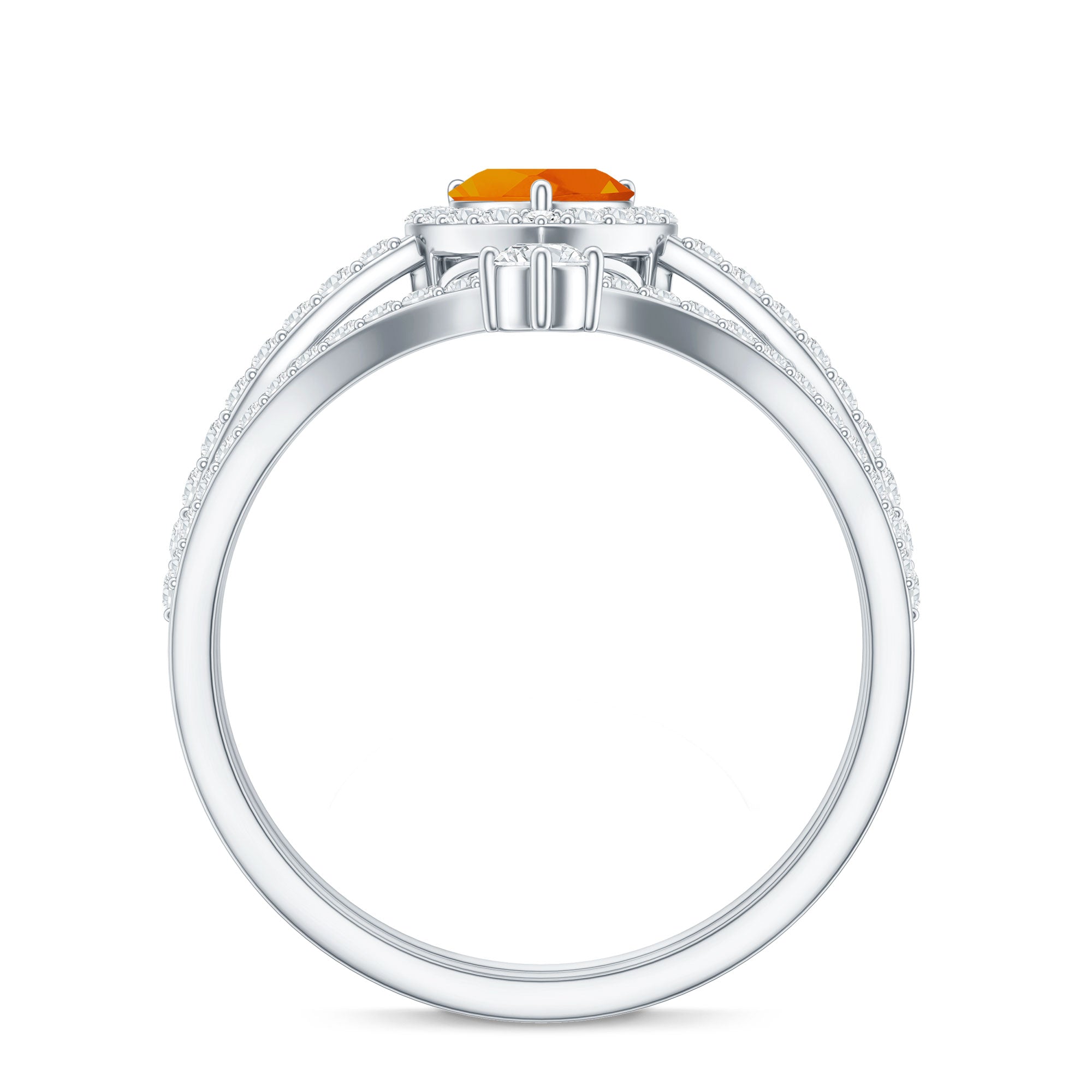 Heart Shape Fire Opal Ring Set with Moissanite AAA - Rosec Jewels
