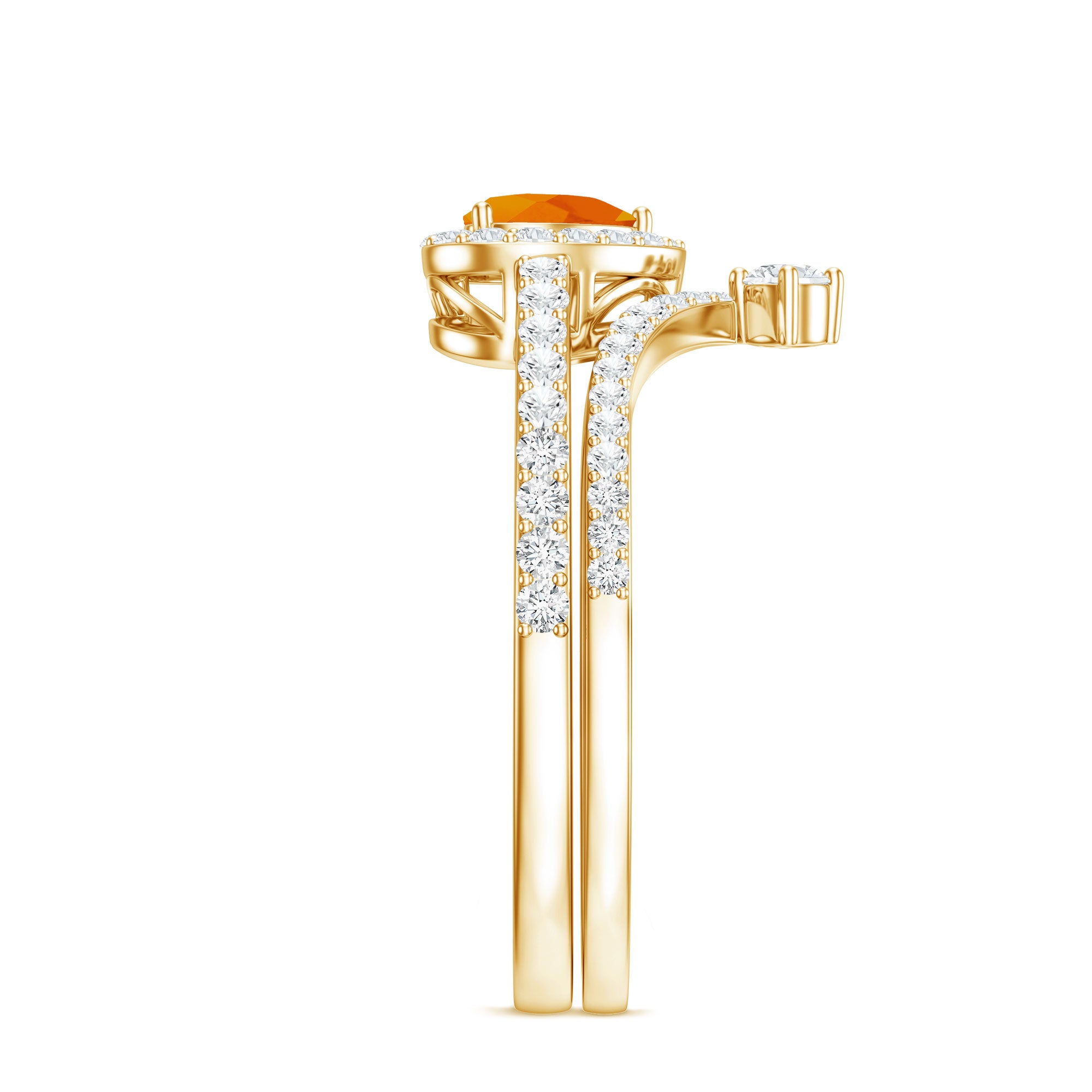 Heart Shape Fire Opal Ring Set with Moissanite AAA - Rosec Jewels