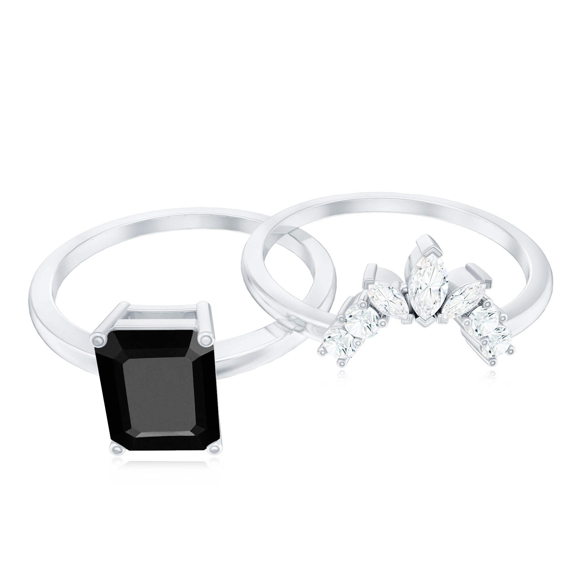 Rosec Jewels-Lab Created Black Diamond Solitaire Wedding Ring Set with Diamond