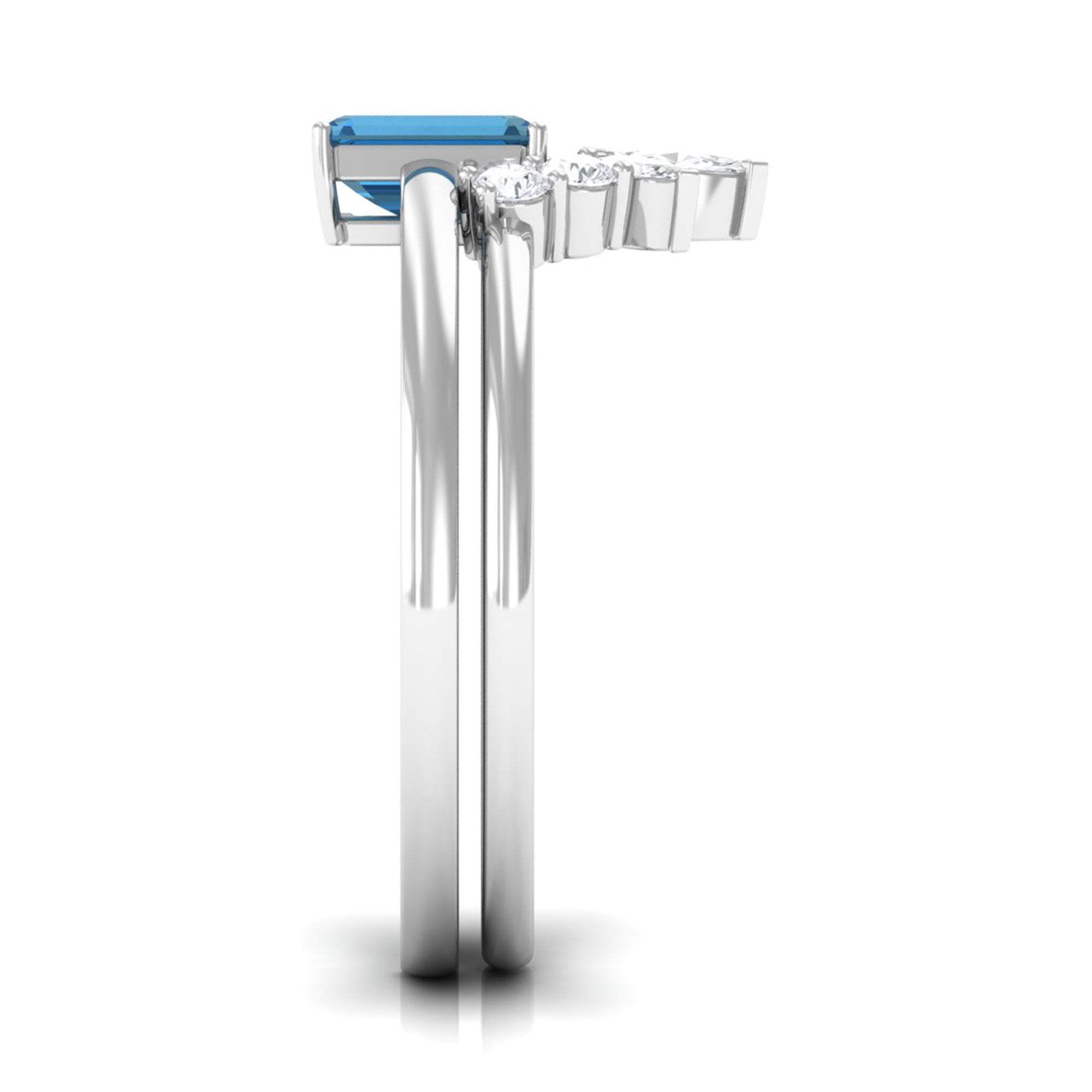 4X6mm Emerald Cut London Blue Topaz Solitaire Ring Set with Diamond AAA - Rosec Jewels