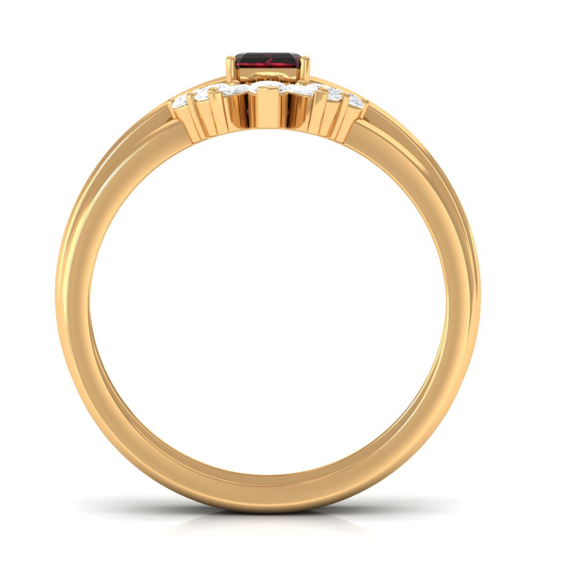 Genuine Garnet Diamond Emerald Cut Engagement Ring with Wedding Band AAA - Rosec Jewels