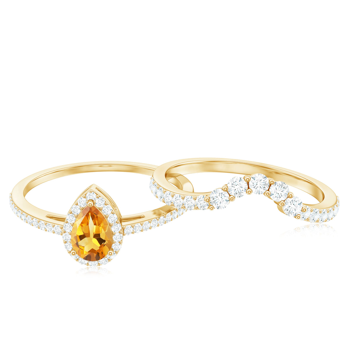 Natural Citrine Teardrop Engagement Ring with Wedding Band AAA - Rosec Jewels
