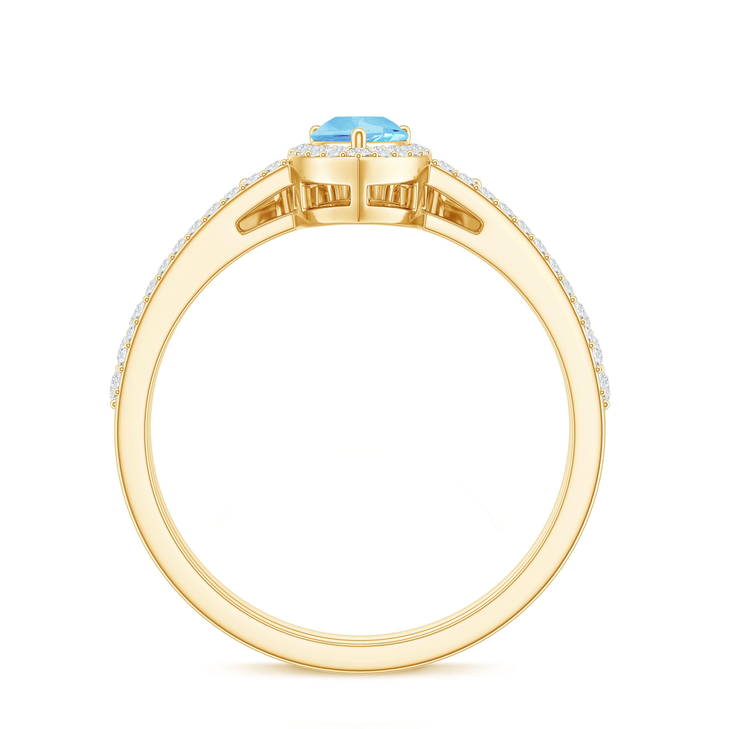 Genuine Aquamarine Teardrop Bridal Ring Set with Diamond Halo AAA - Rosec Jewels