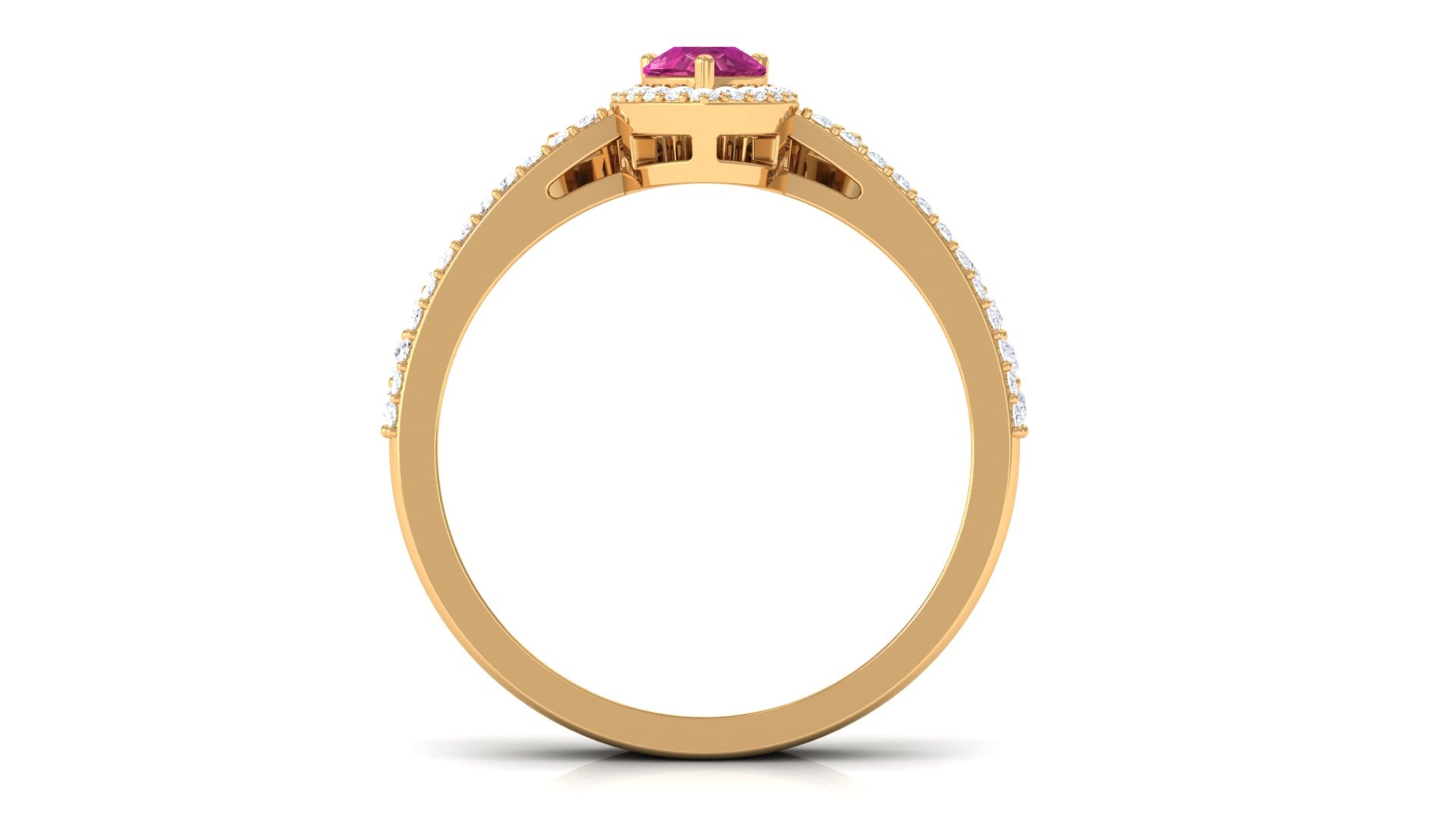Rosec Jewels-Pink tourmaline Designer Teardrop Ring Set with Moissanite Halo