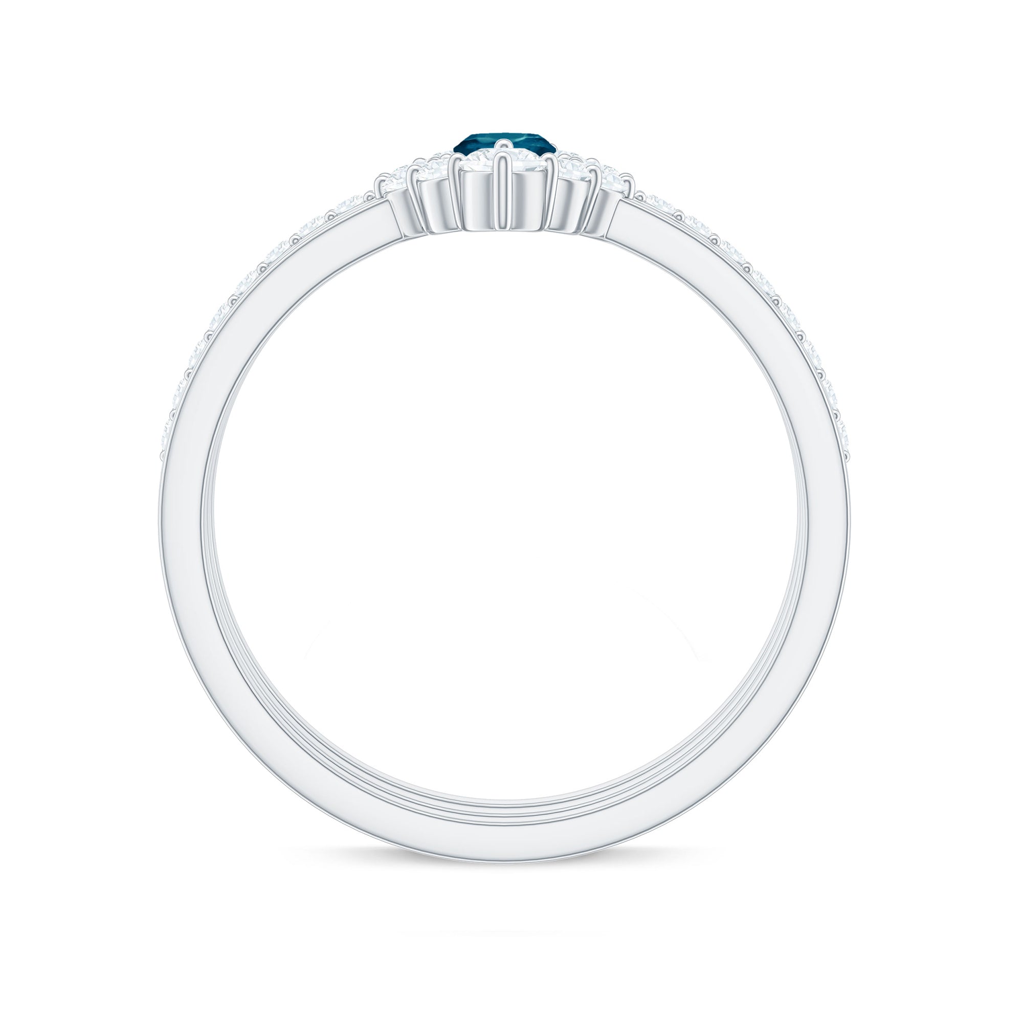 Marquise London Blue Topaz Bridal Ring Set with 2 Diamond Ring Guards AAA - Rosec Jewels