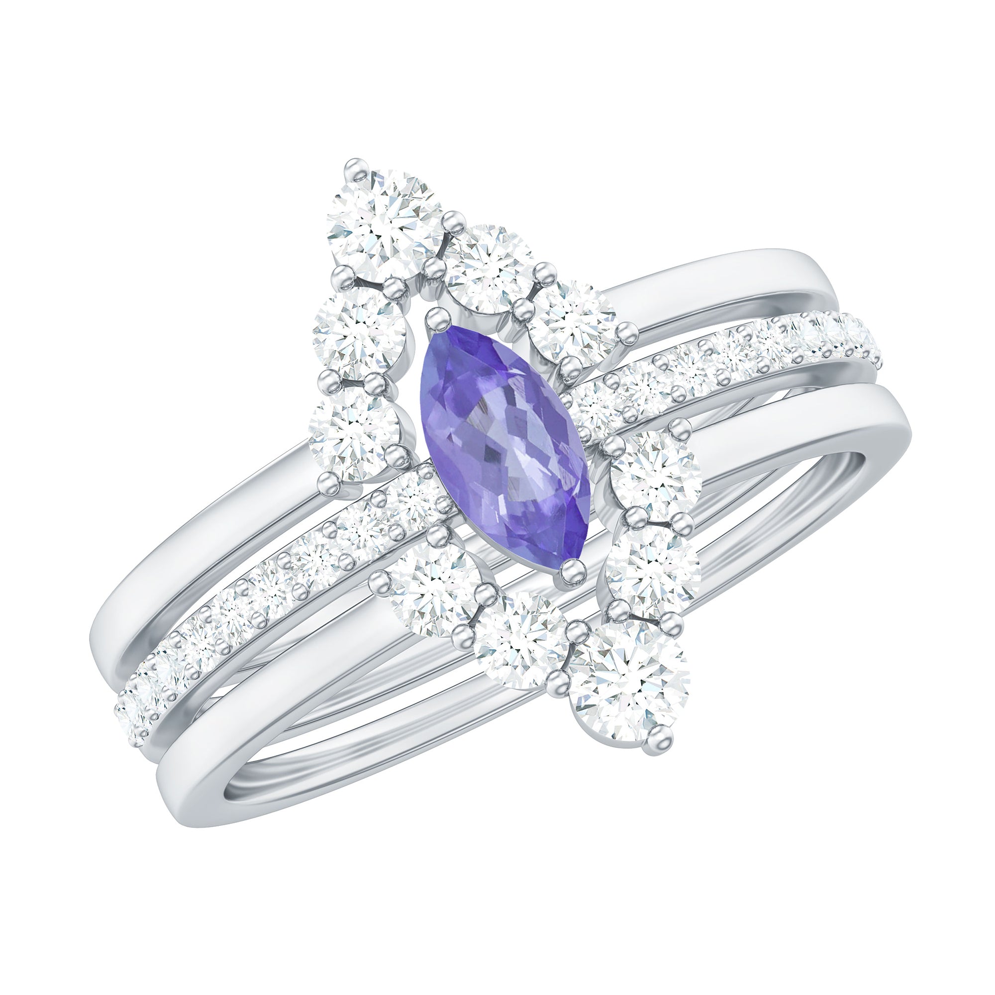 Rosec Jewels-Marquise Cut Tanzanite Solitaire Ring Set with Diamond