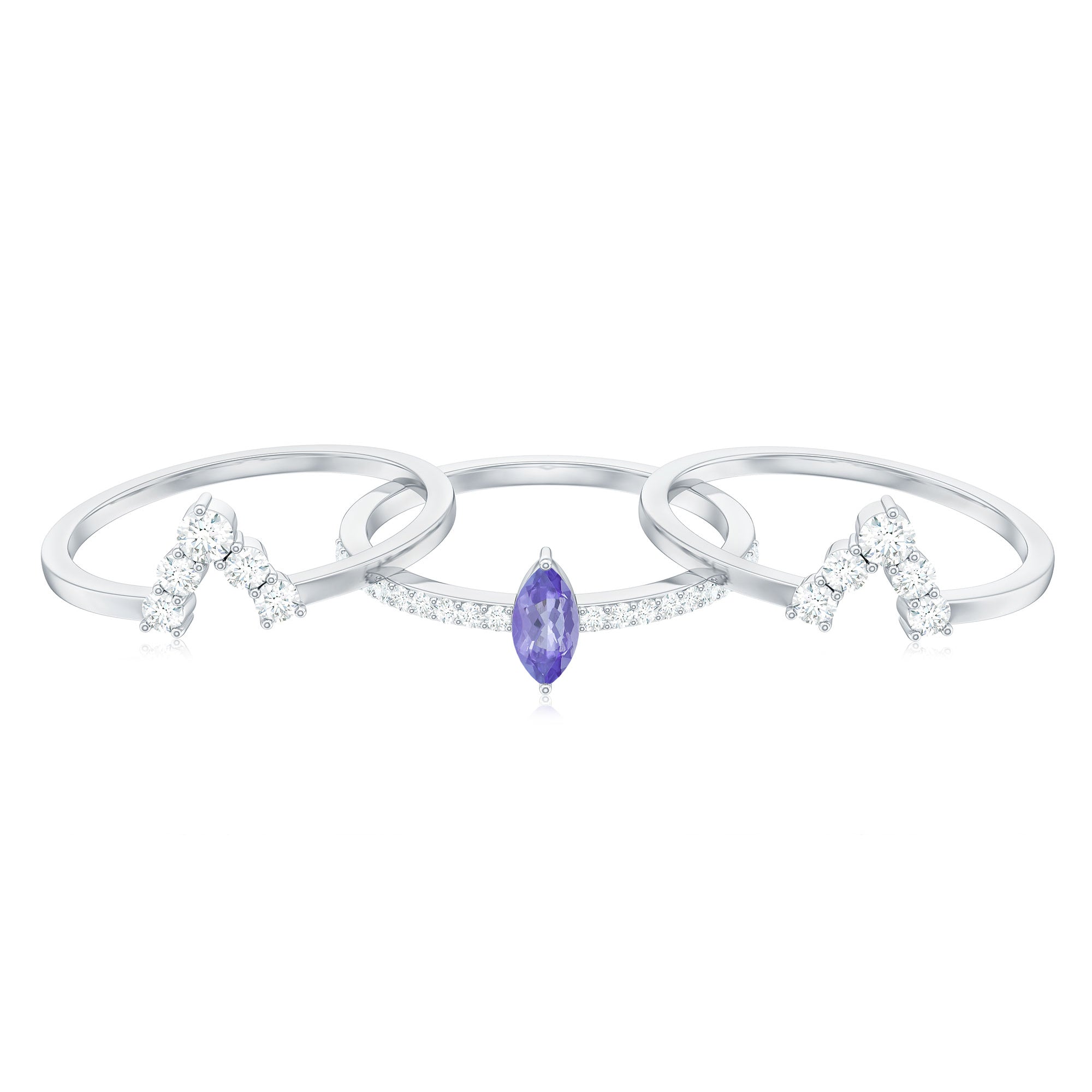 Rosec Jewels-Marquise Cut Tanzanite Solitaire Ring Set with Diamond