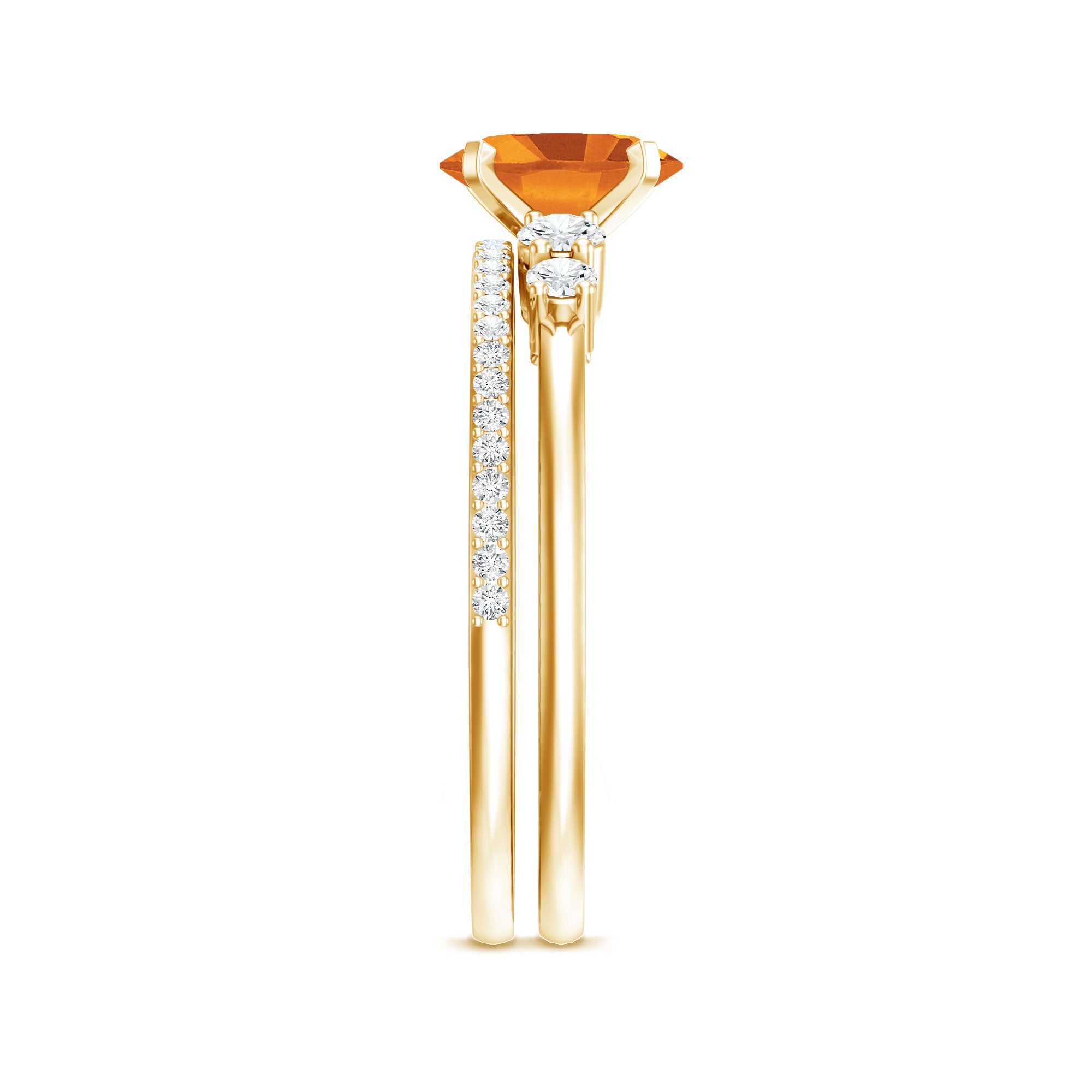 Natural Oval Citrine Diamond Wedding Bridal Ring Set of 2 AAA - Rosec Jewels