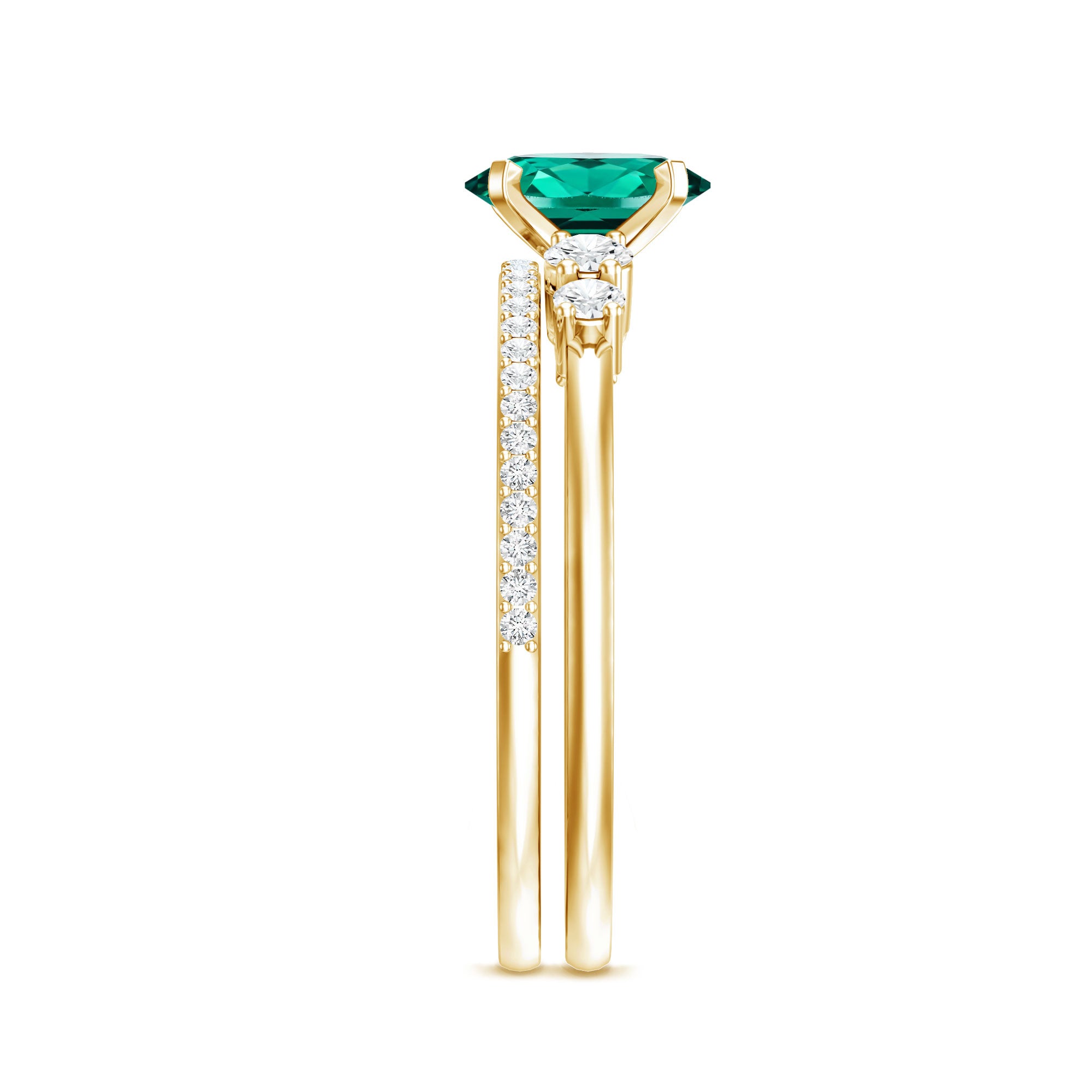 Certified Oval Lab Grown Emerald Diamond Engagement Ring Set AAAA - Rosec Jewels