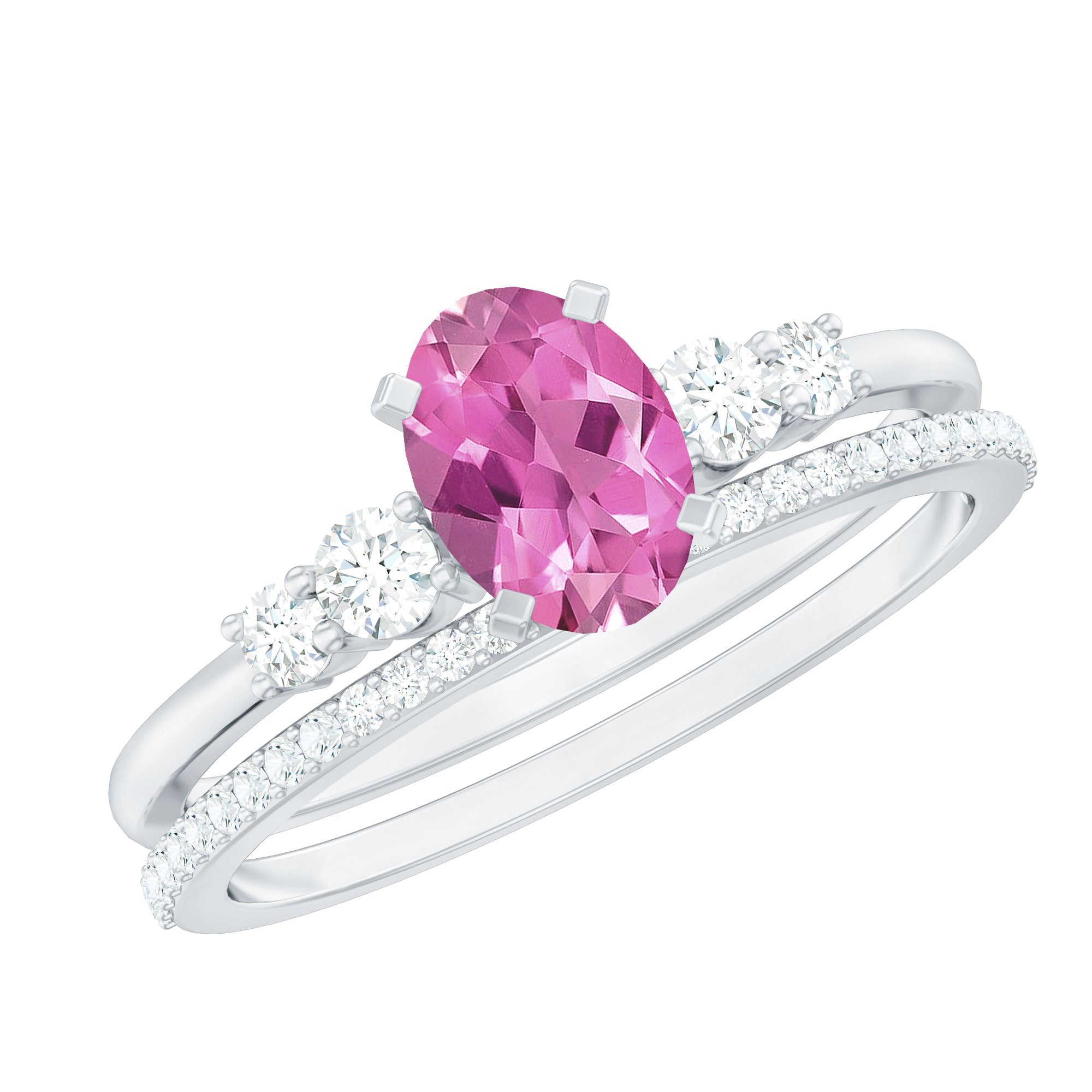 Oval Pink tourmaline Solitaire Ring Set with Moissanite