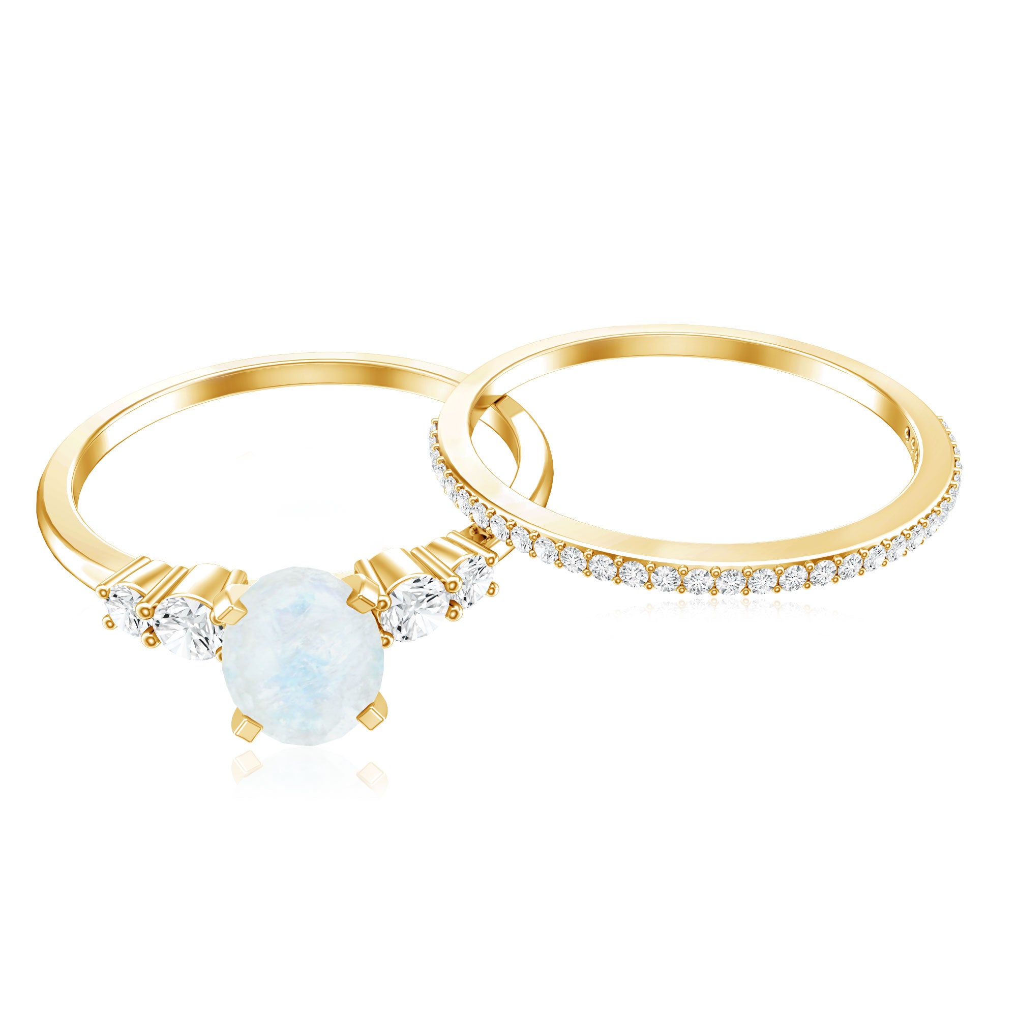 Oval Moonstone Solitaire Ring Set with Diamond AAA - Rosec Jewels