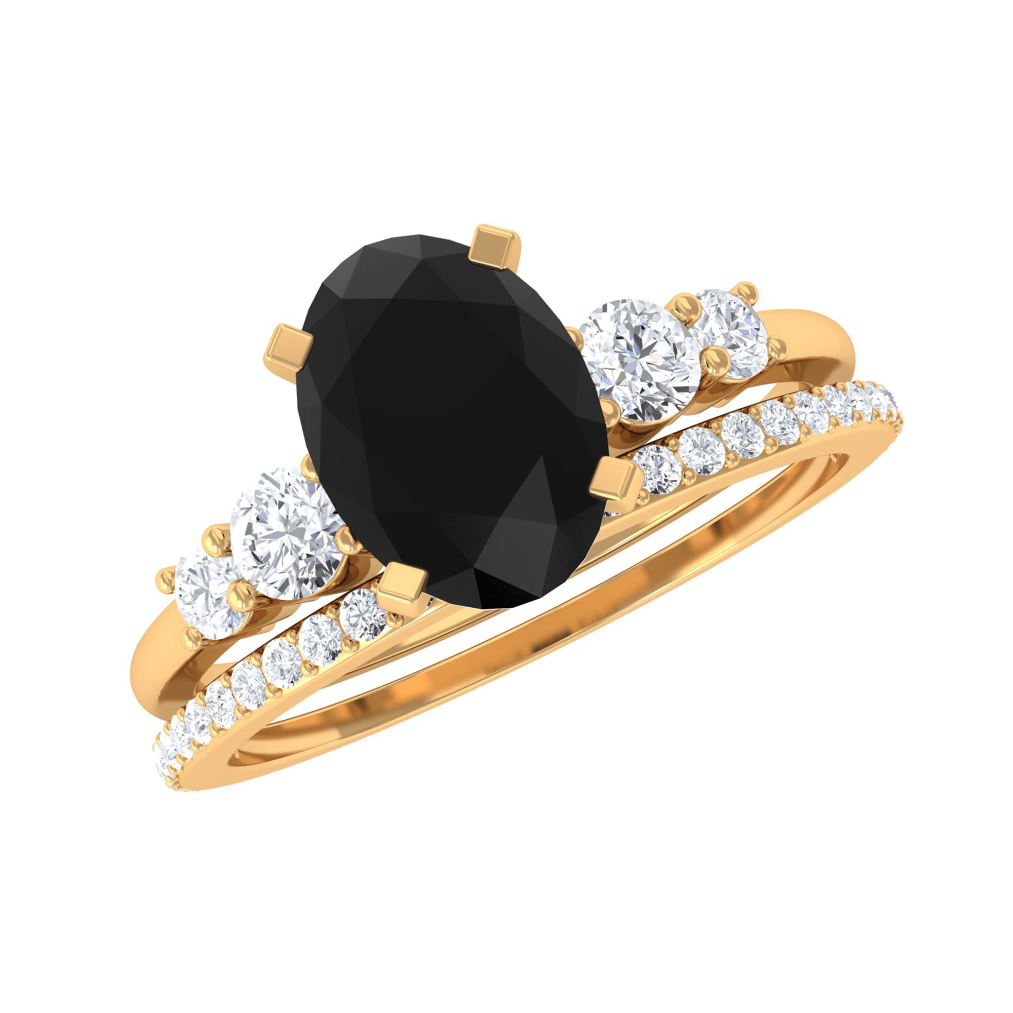 Natural 0.6 Carat Oval Shape Black Spinel Wedding Ring Set with Diamond AAA - Rosec Jewels