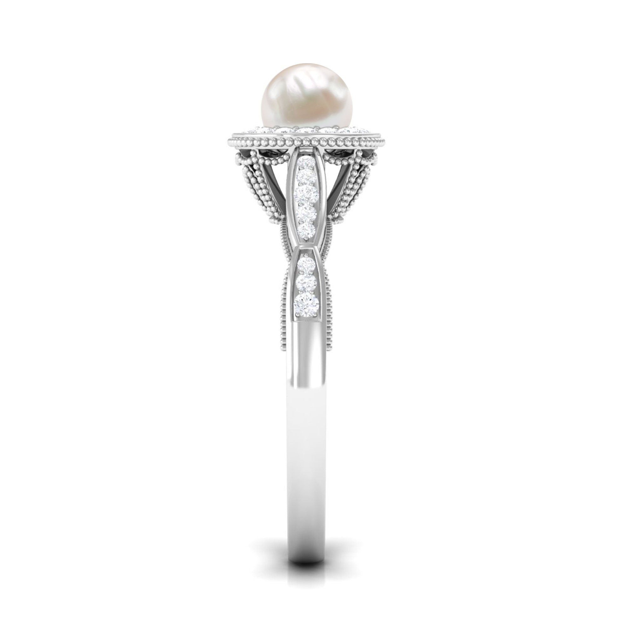 2.25 CT Freshwater Pearl and Diamond Engagement Ring AAA - Rosec Jewels