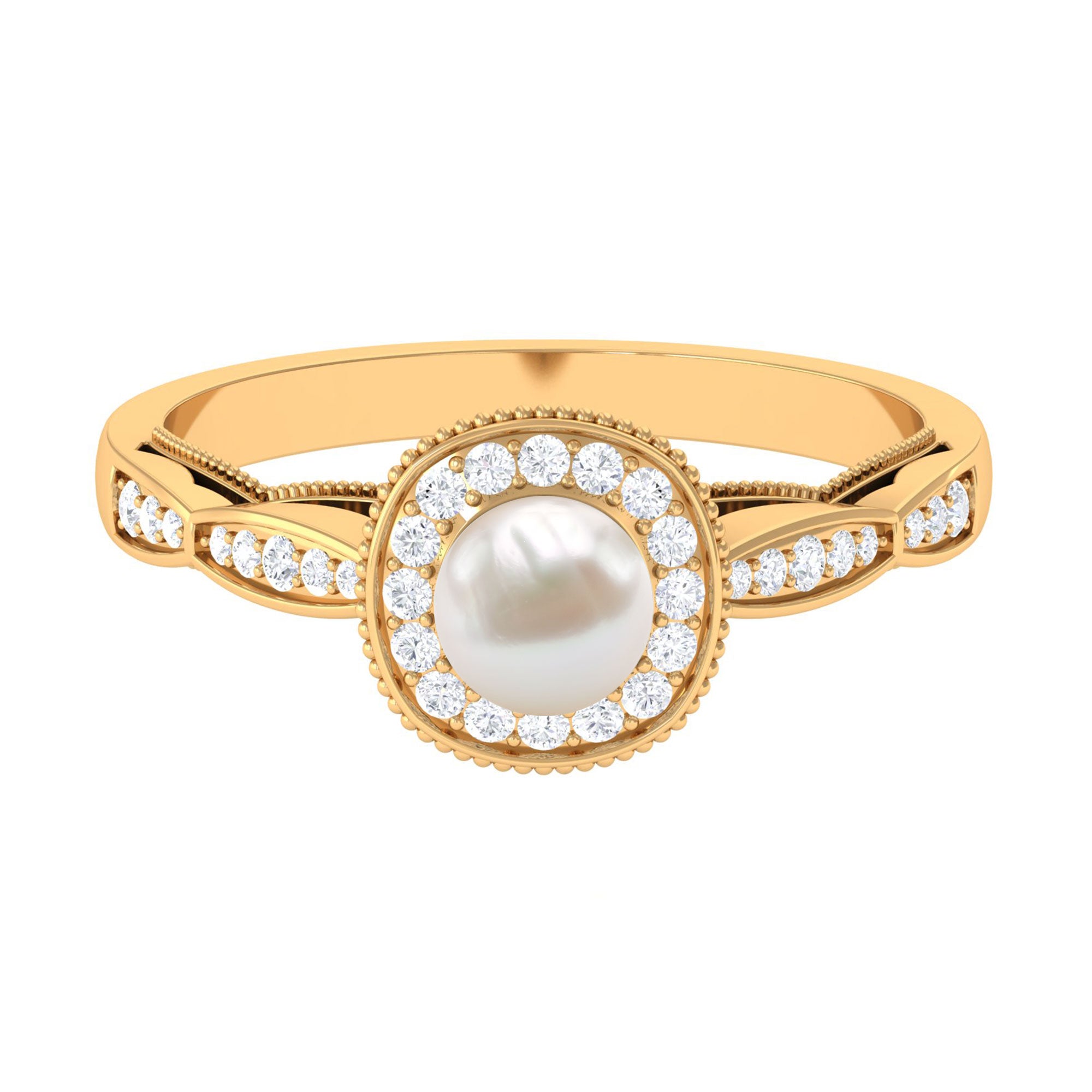 2.25 CT Freshwater Pearl and Diamond Engagement Ring AAA - Rosec Jewels