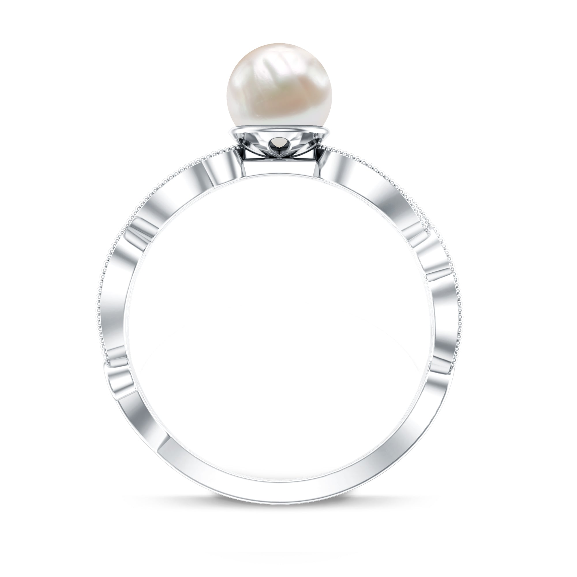 2 Carat Freshwater Pearl Vintage Looking Engagement Ring with Diamond AAA - Rosec Jewels