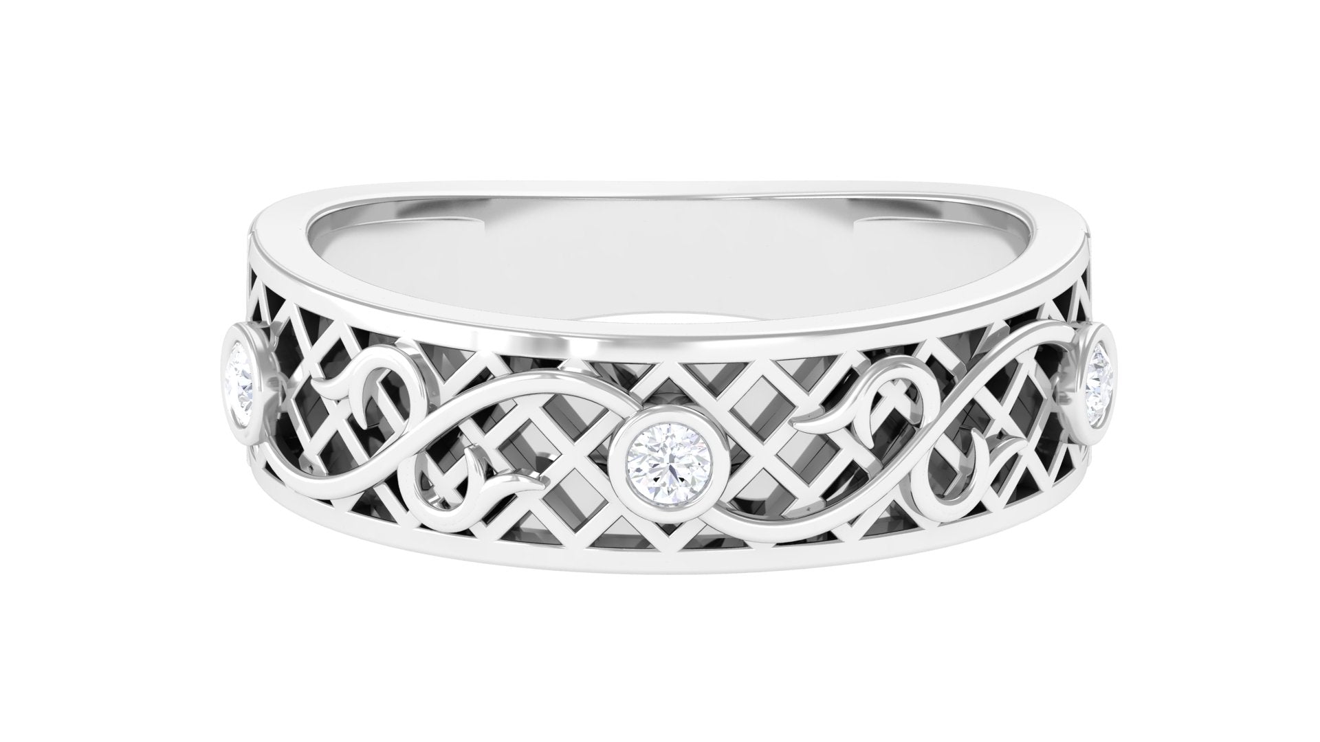 Bezel Set Round Diamond Filigree Ring Natural - ( HI-SI ) - Rosec Jewels