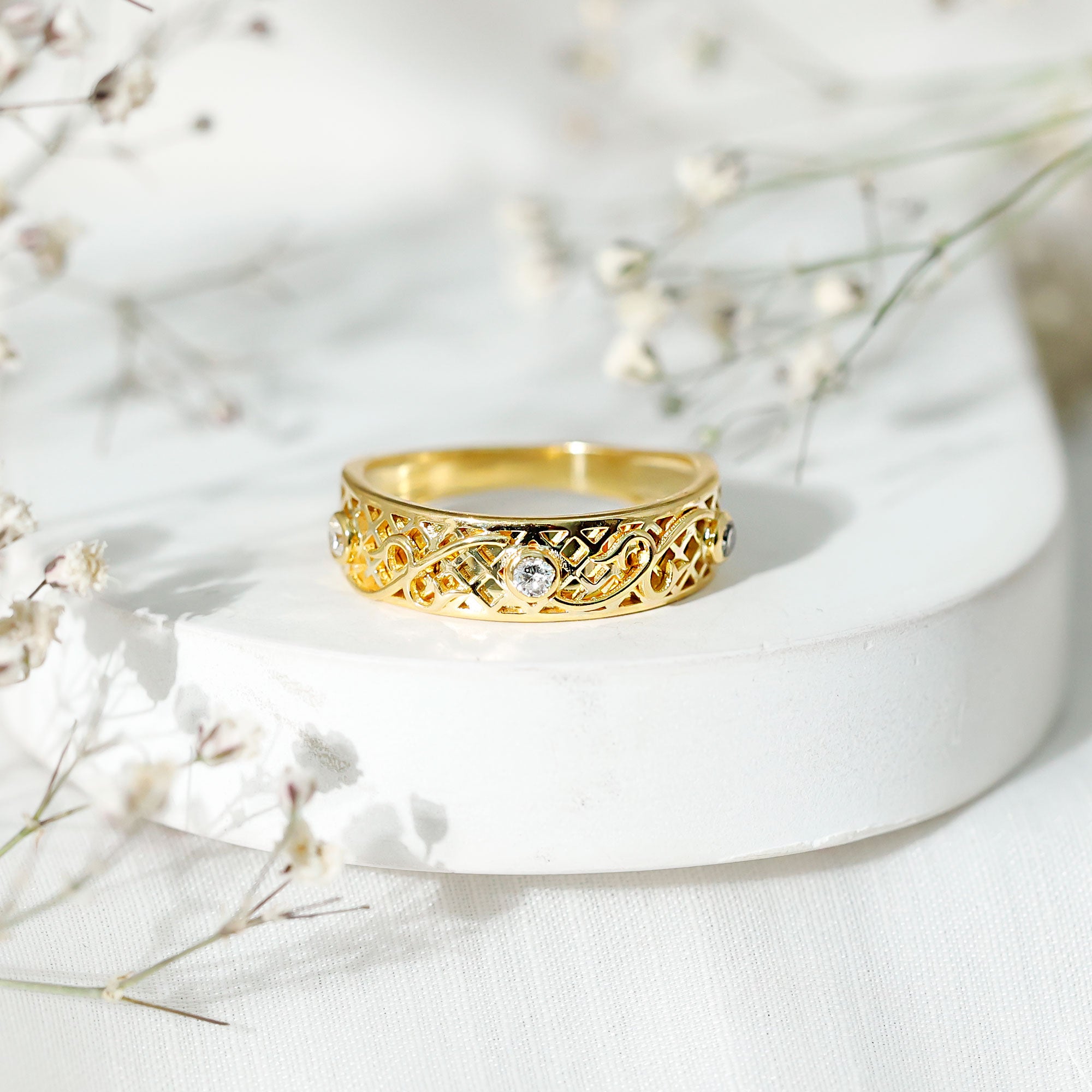 Bezel Set Round Diamond Filigree Ring Natural - ( HI-SI ) - Rosec Jewels