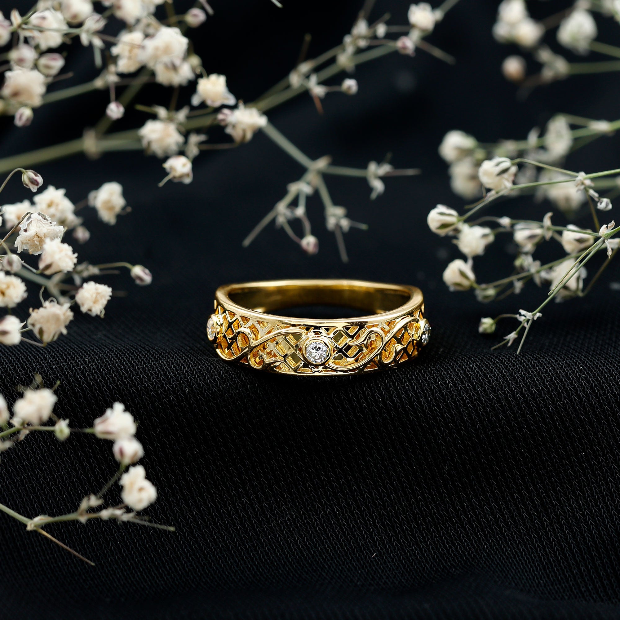 Bezel Set Round Diamond Filigree Ring Natural - ( HI-SI ) - Rosec Jewels