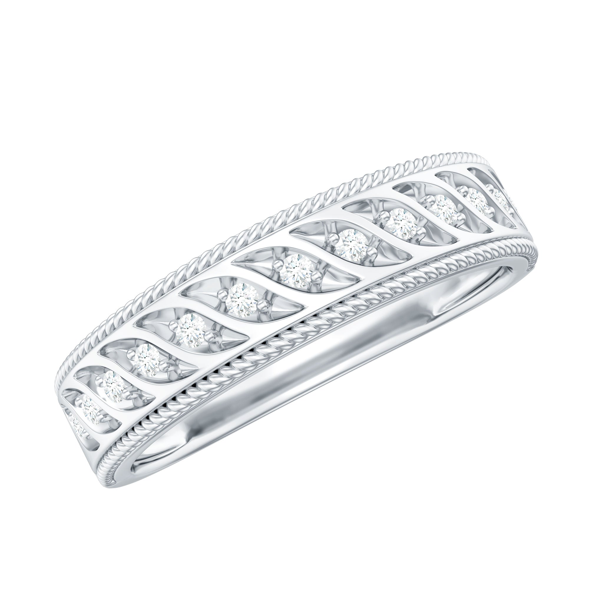 Round Diamond Designer Wedding Band Ring with Twisted Rope