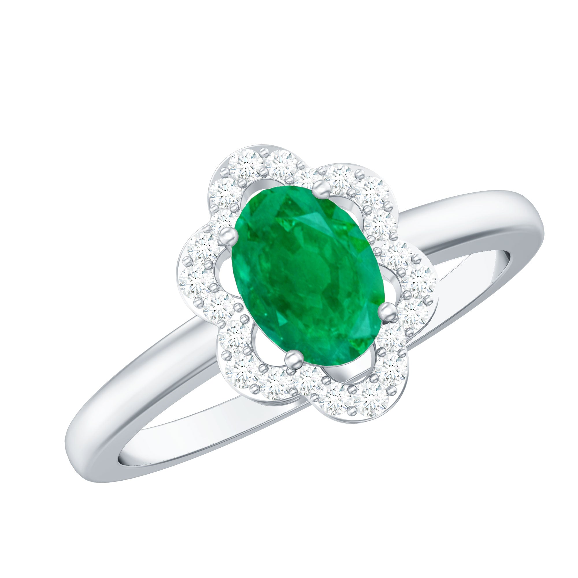 Natural 5X7mm Oval Emerald Engagement Ring with Diamond
