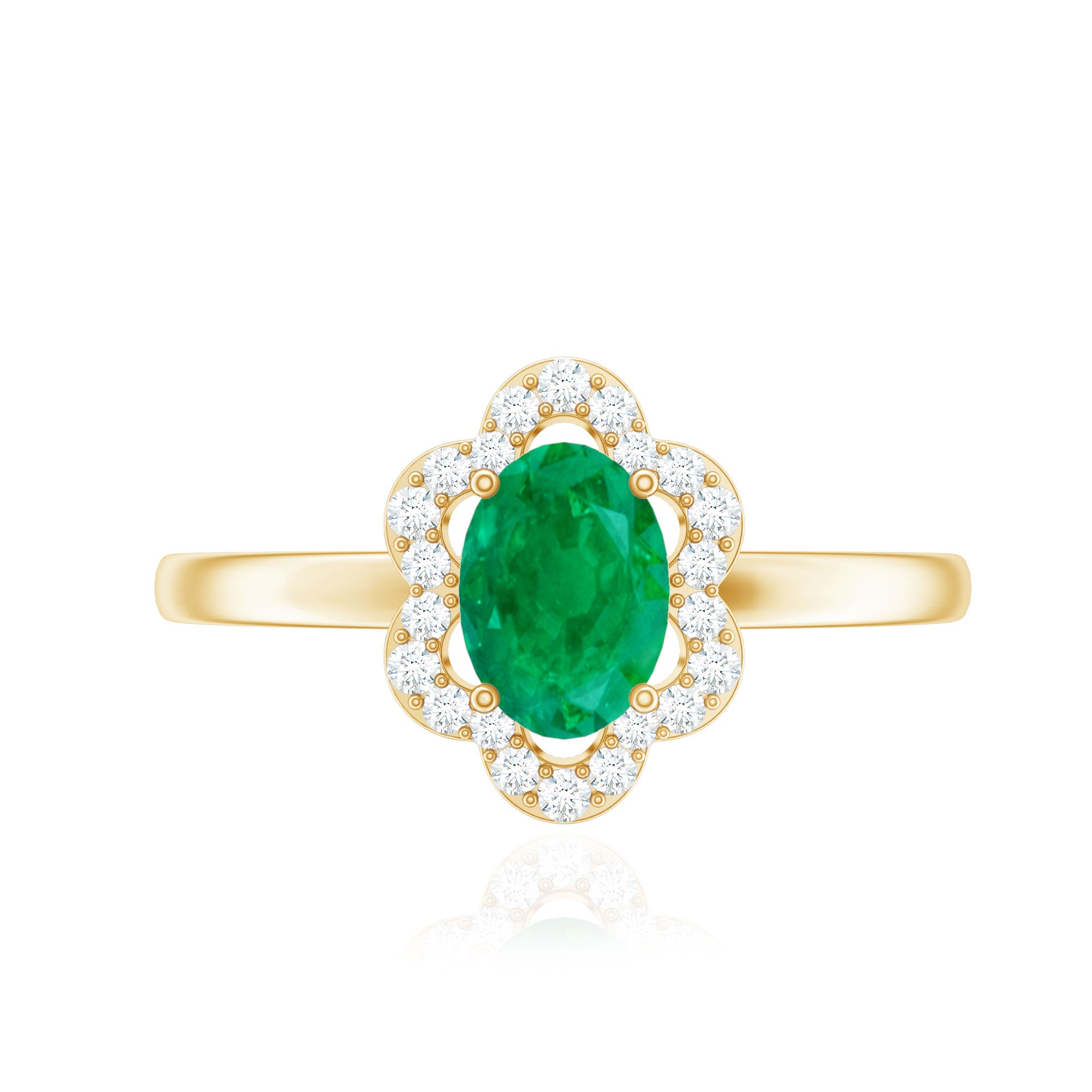Natural 5X7mm Oval Emerald Engagement Ring with Diamond AAA - Rosec Jewels