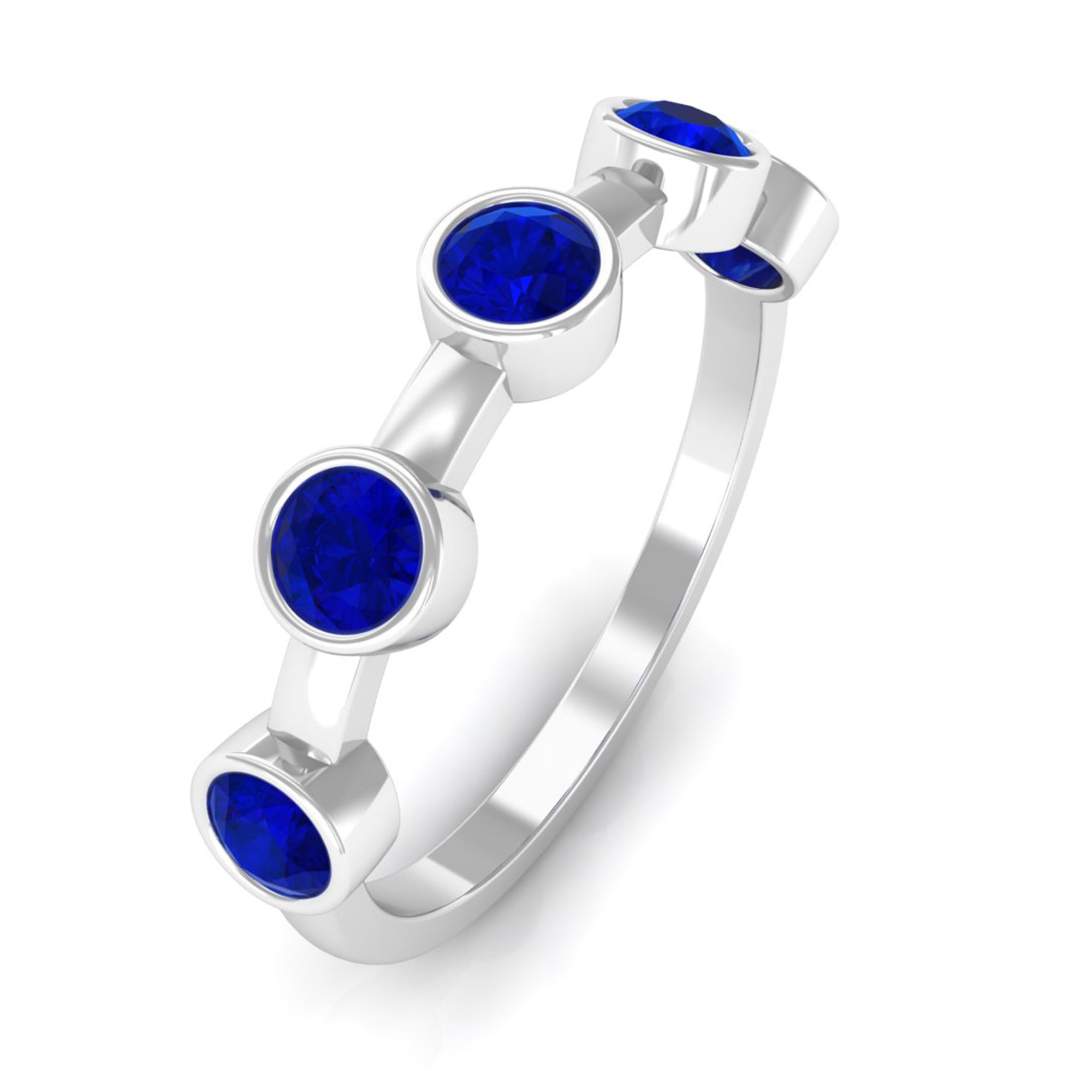 Real Bezel Set Blue Sapphire Half Eternity Ring for Women AAA - Rosec Jewels