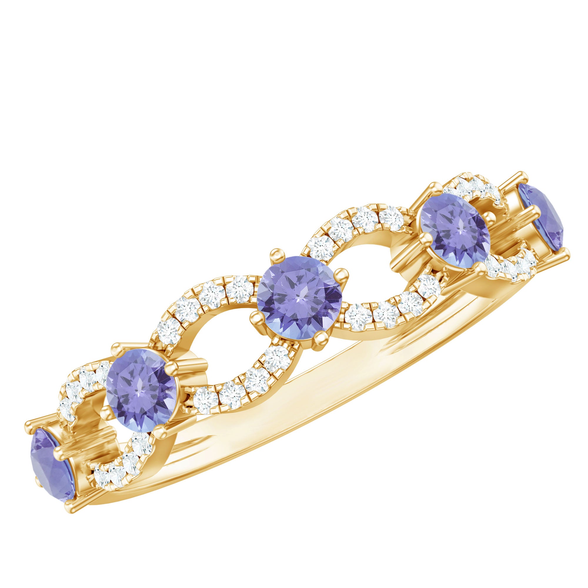 Real Tanzanite Diamond Half Eternity Ring for Women AAA - Rosec Jewels