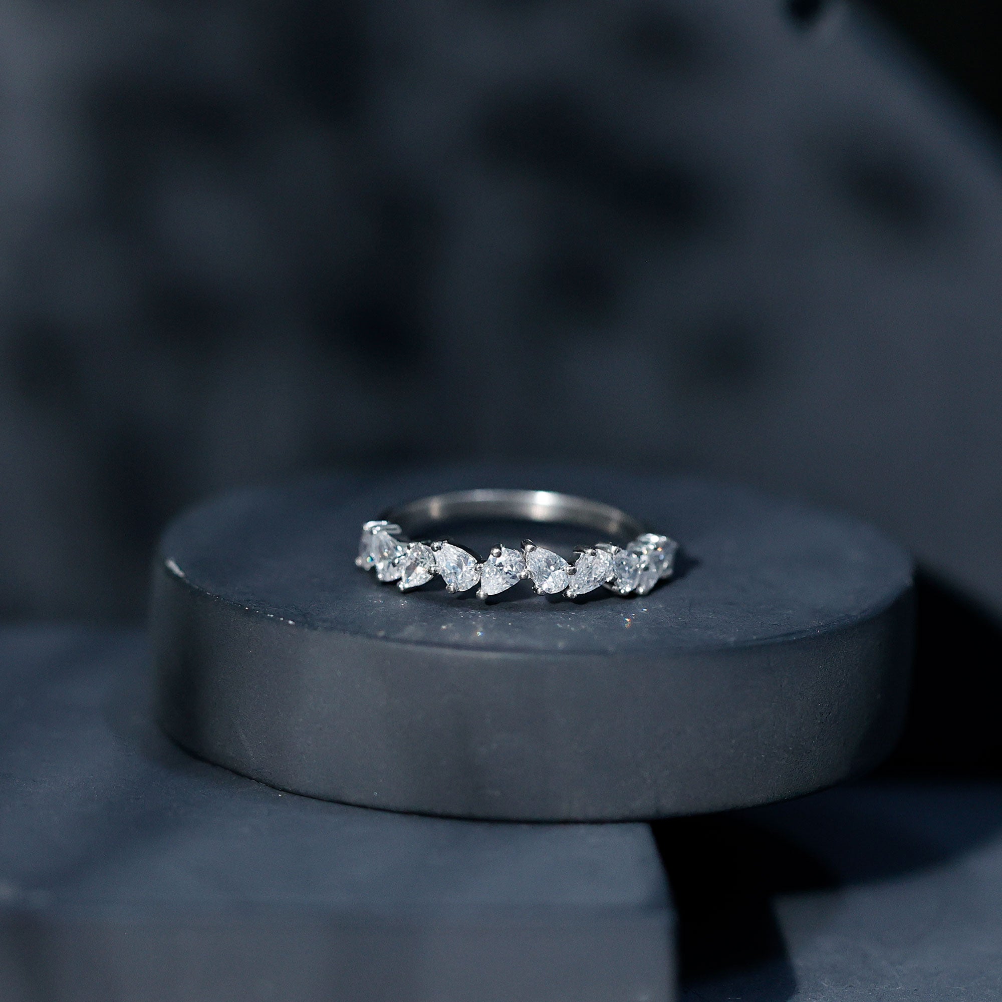 Natural Pear Shape Diamond Half Eternity Ring for Women Natural - ( HI-SI ) - Rosec Jewels
