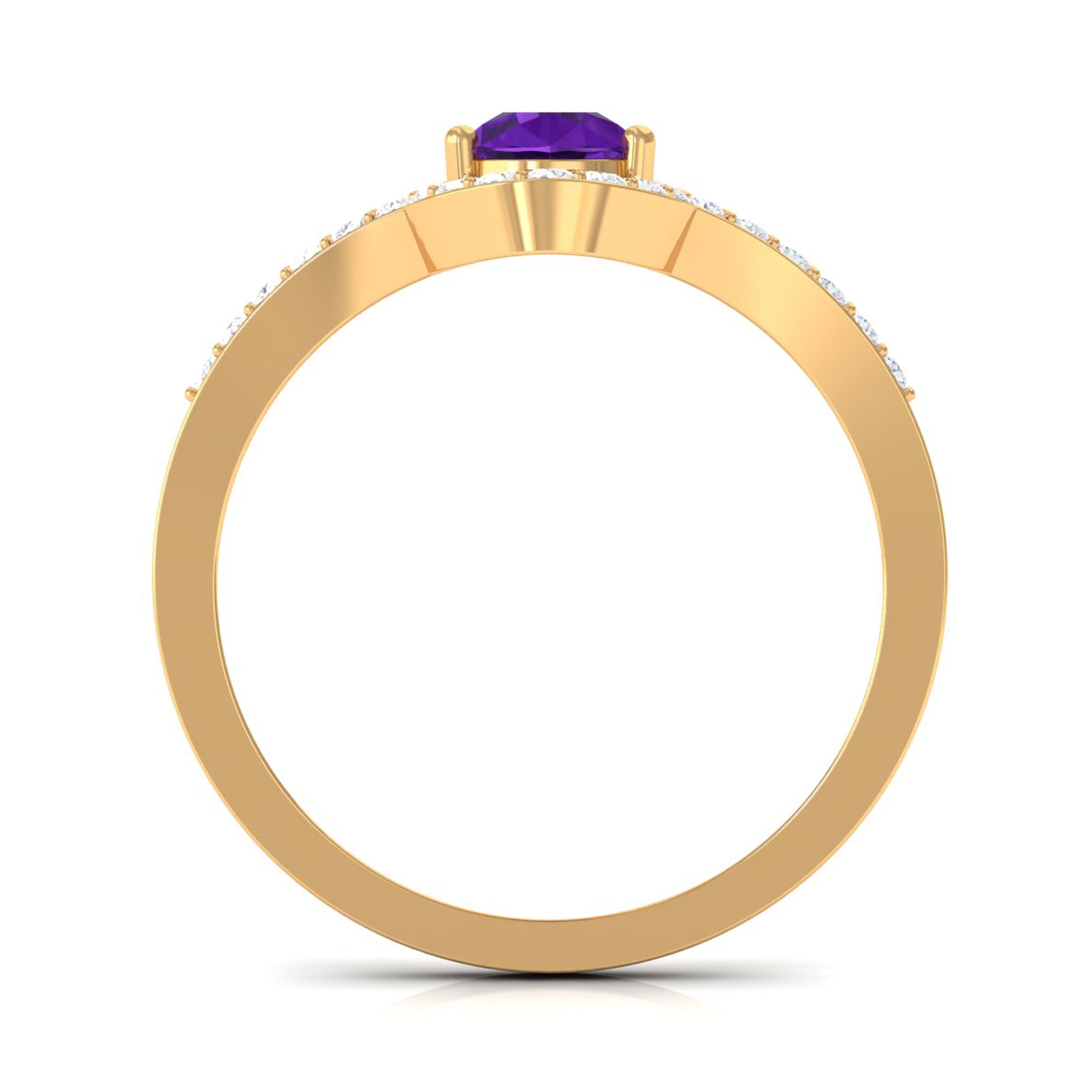 Designer 1 Carat Pear Shape Amethyst Chevron Engagement Ring with Diamond AAA - Rosec Jewels