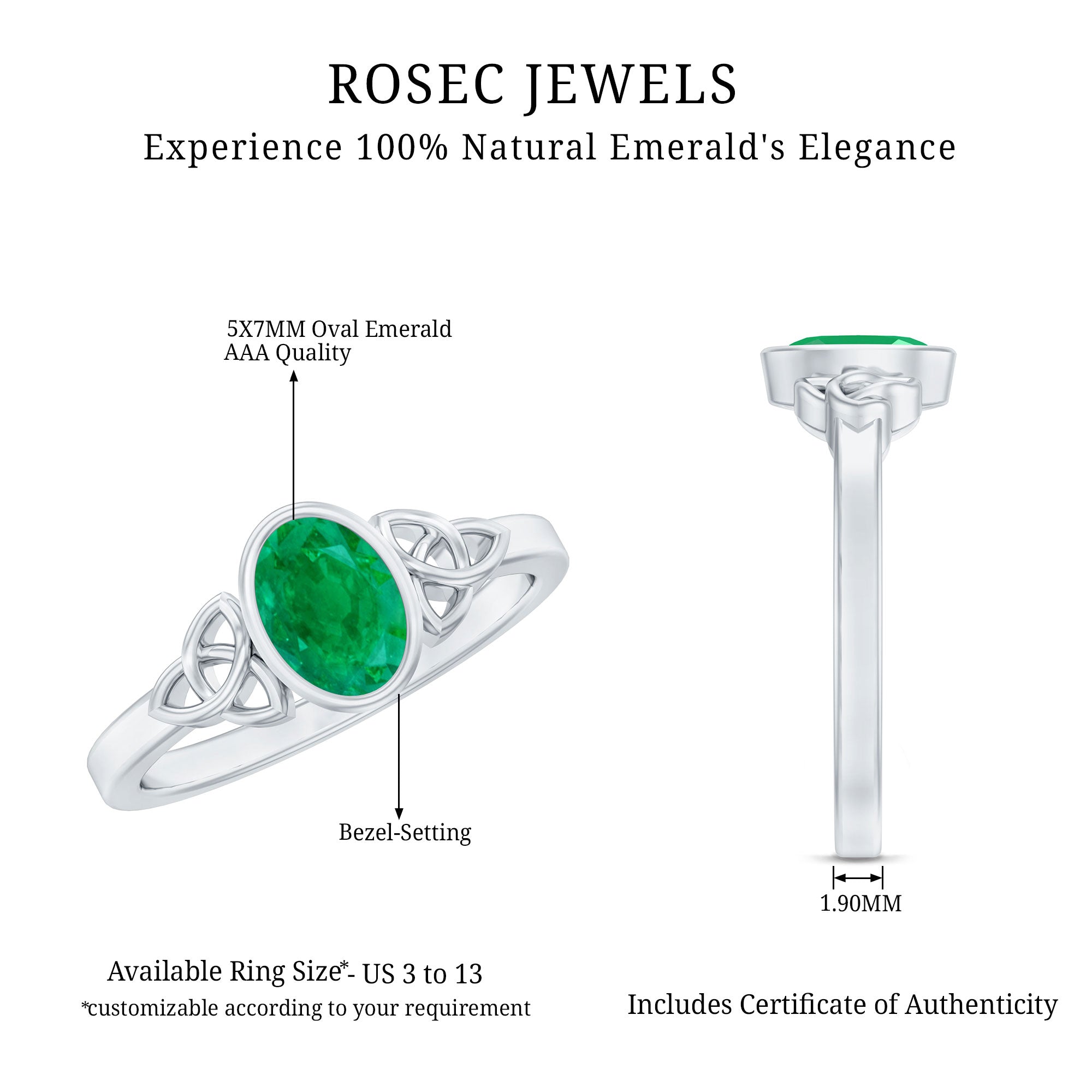 Oval Shaped Emerald Celtic Engagement Ring in Bezel Setting AAA - Rosec Jewels