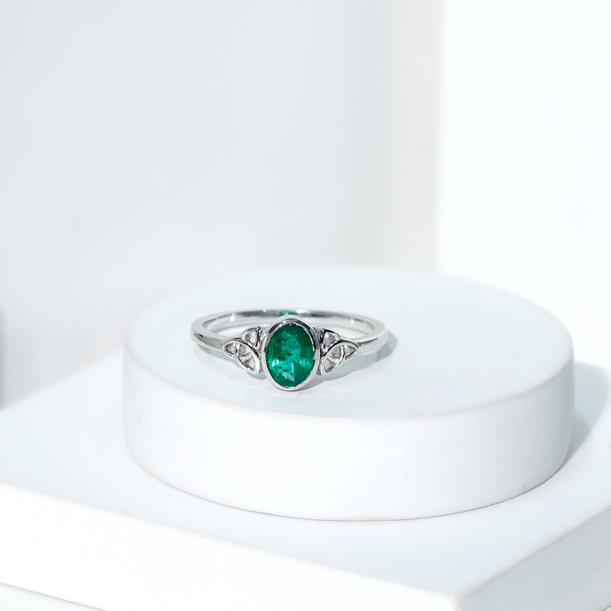 Oval Shaped Emerald Celtic Engagement Ring in Bezel Setting AAA - Rosec Jewels