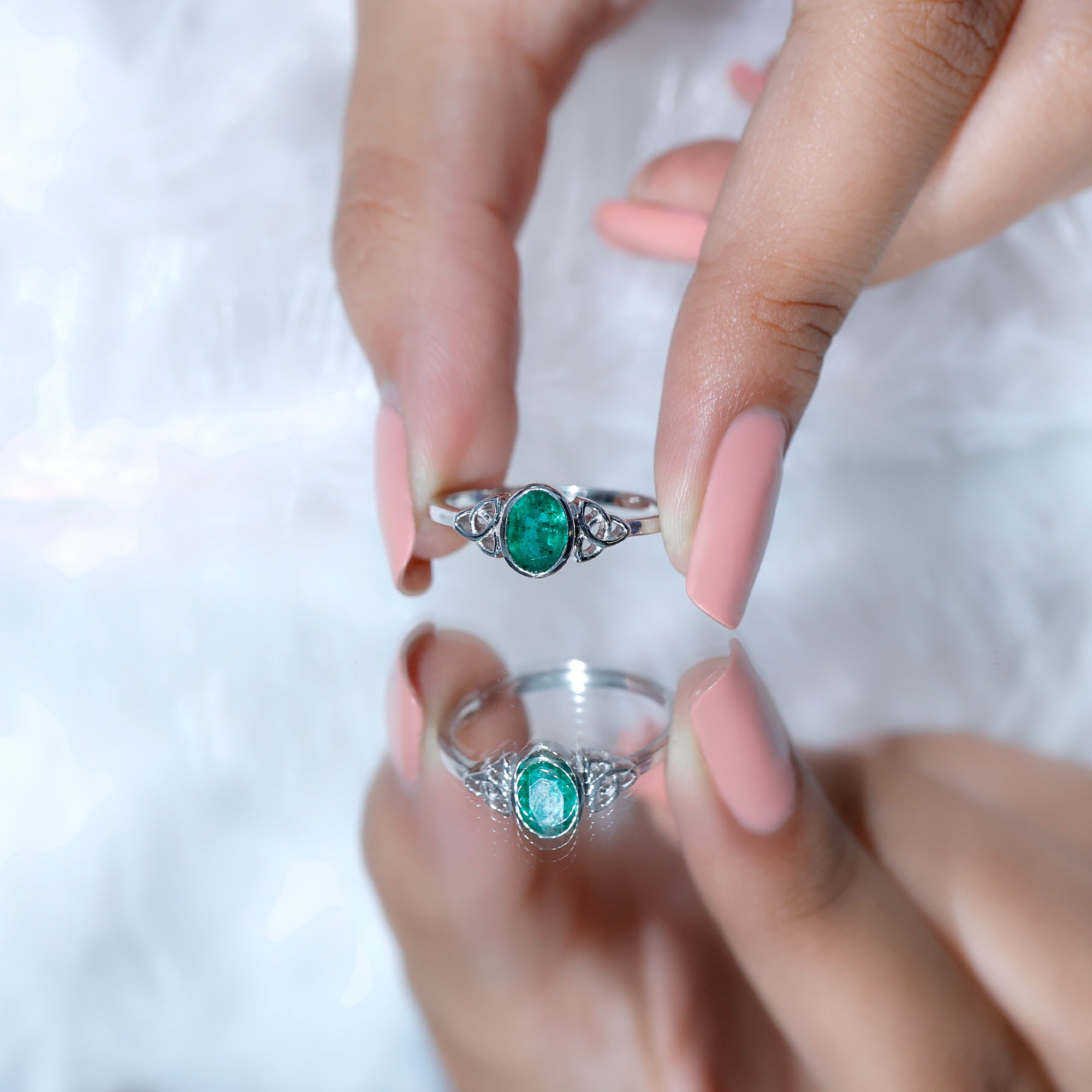 Oval Shaped Emerald Celtic Engagement Ring in Bezel Setting AAA - Rosec Jewels