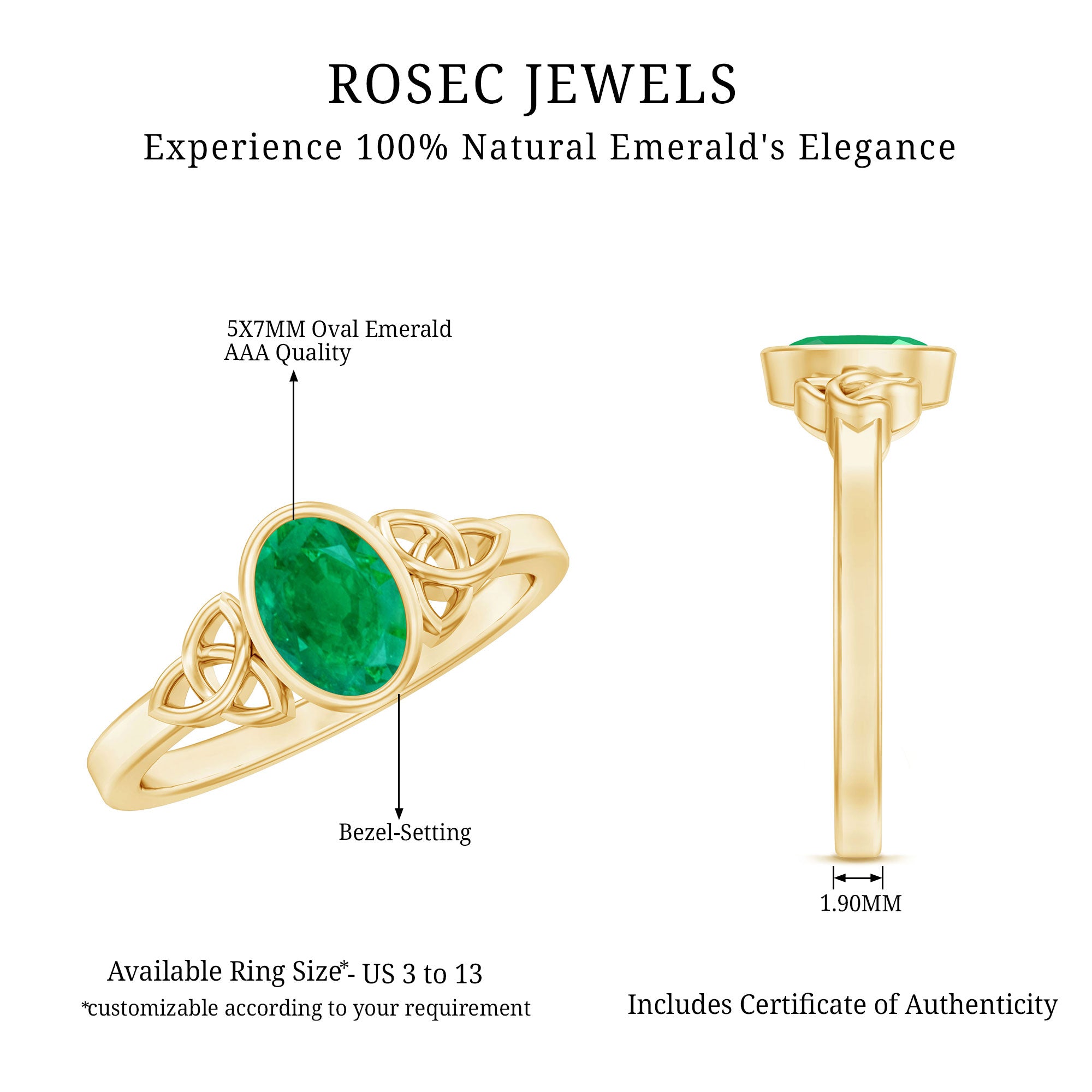 Oval Shaped Emerald Celtic Engagement Ring in Bezel Setting AAA - Rosec Jewels