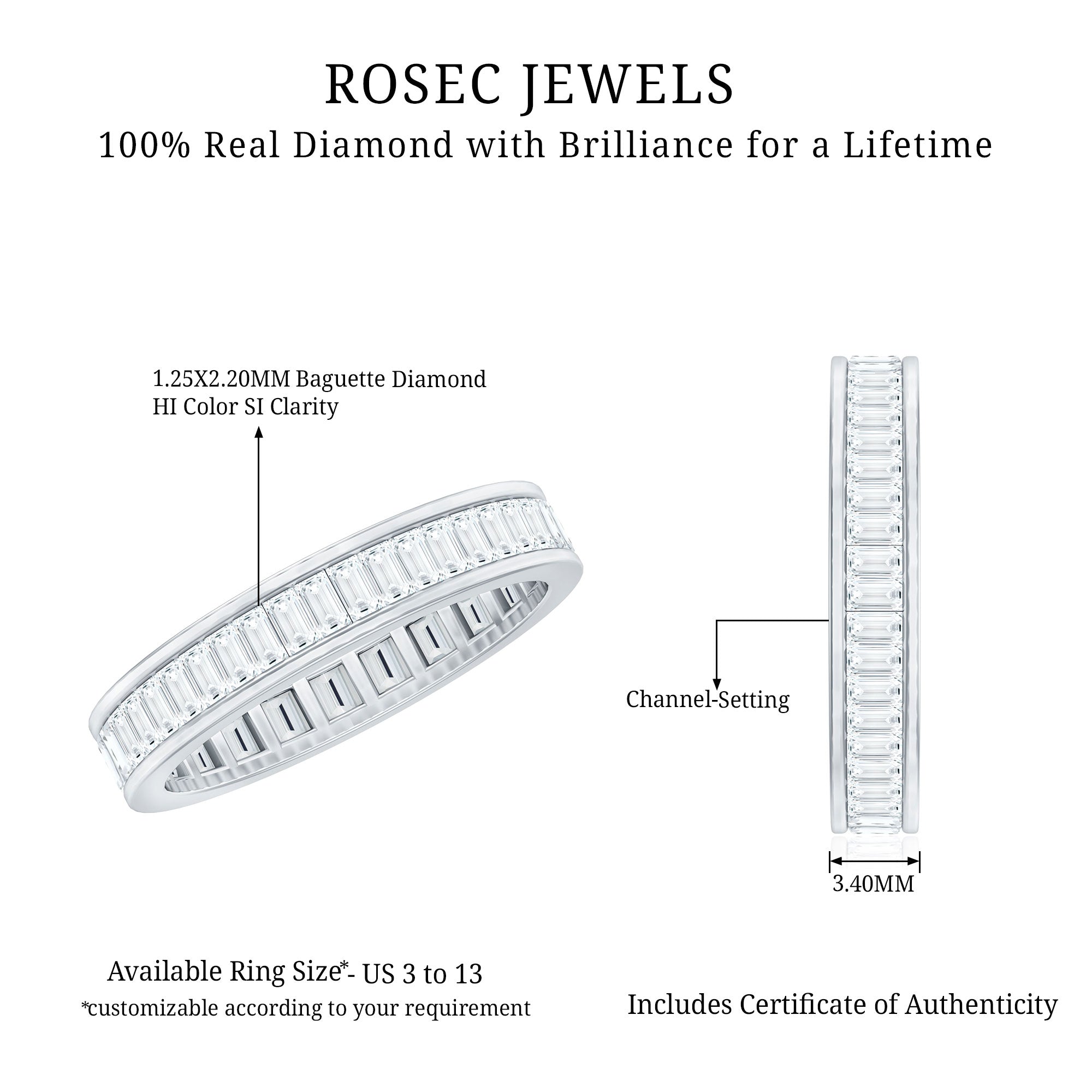 Baguette Cut Diamond Eternity Band in Channel Setting Natural - ( HI-SI ) - Rosec Jewels