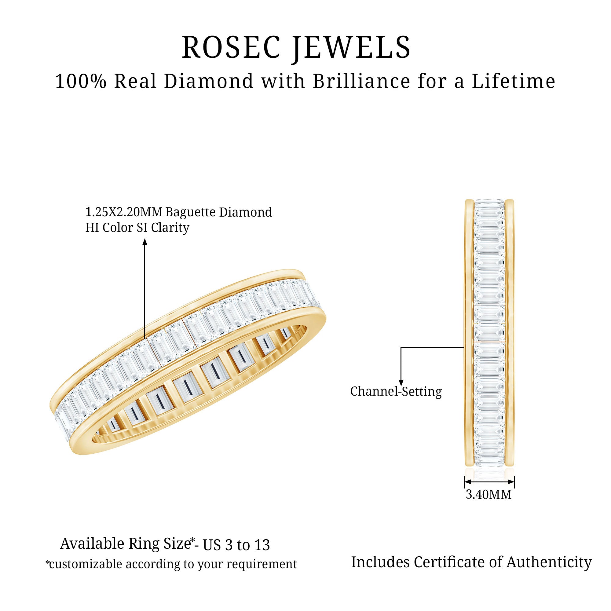 Baguette Cut Diamond Eternity Band in Channel Setting Natural - ( HI-SI ) - Rosec Jewels