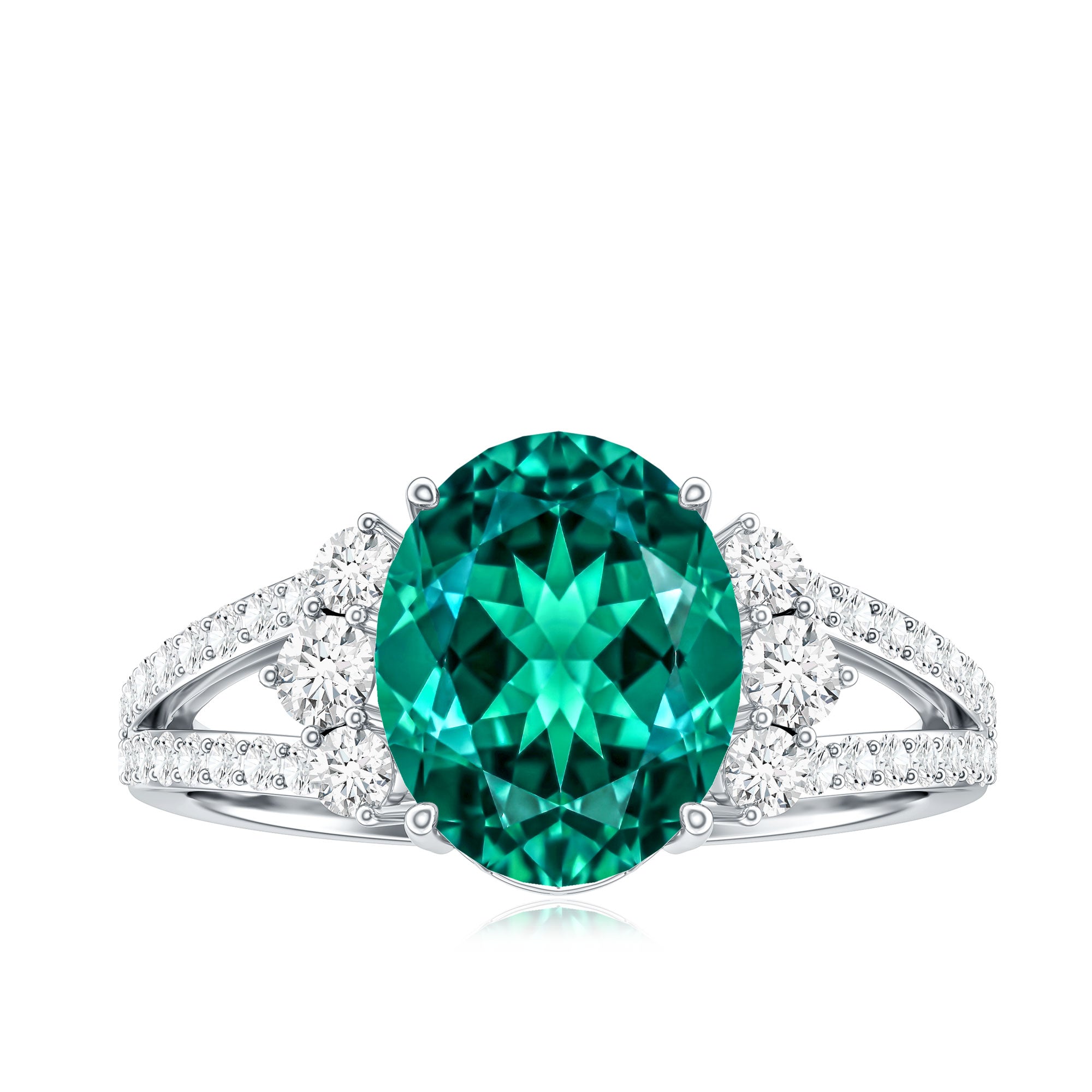 Certified 3 Carat Oval Lab Grown Emerald Split Shank Engagement Ring AAAA - Rosec Jewels