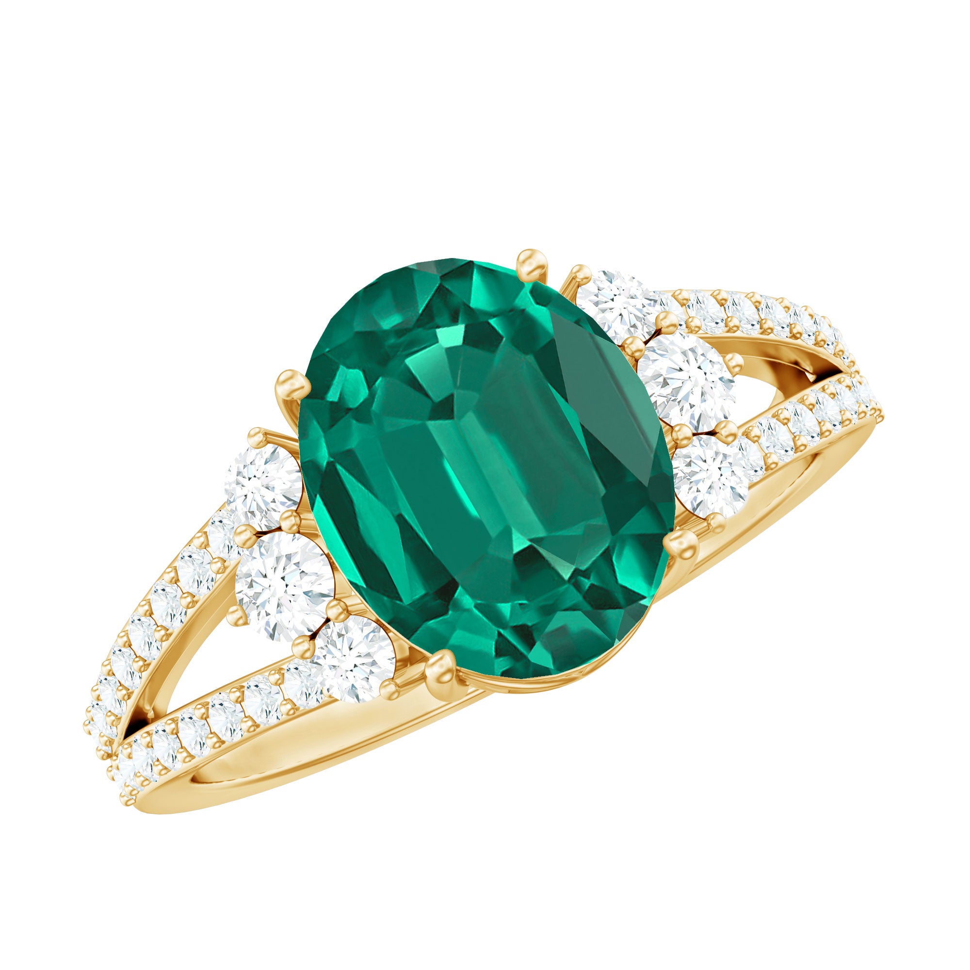 Certified 8X10 mm Oval Lab Grown Emerald Split Shank Engagement Ring AAAA - Rosec Jewels